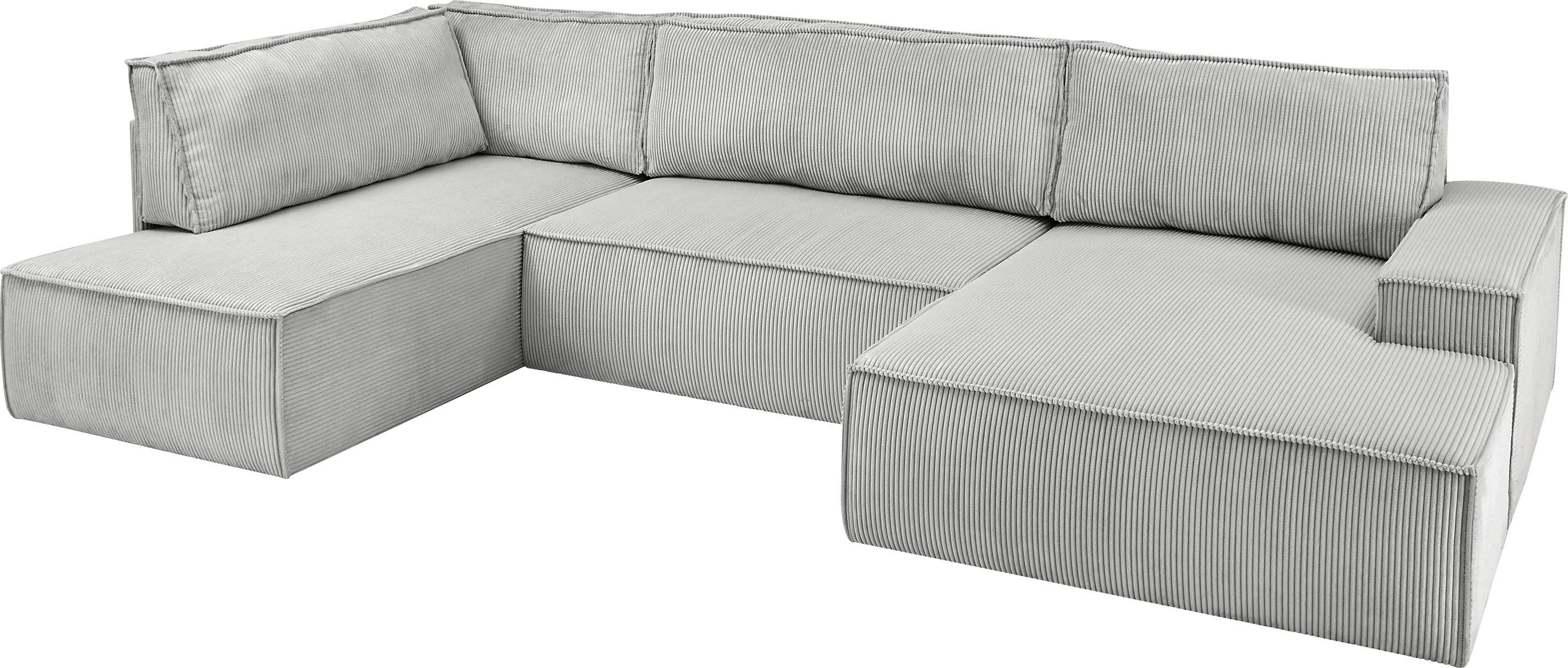 Home affaire Zithoek SHERWOOD 329 cm, U-vorm, slaapbank, Slaapfunctie met bedkist (194x139 cm), cord, vintage, fluweel
