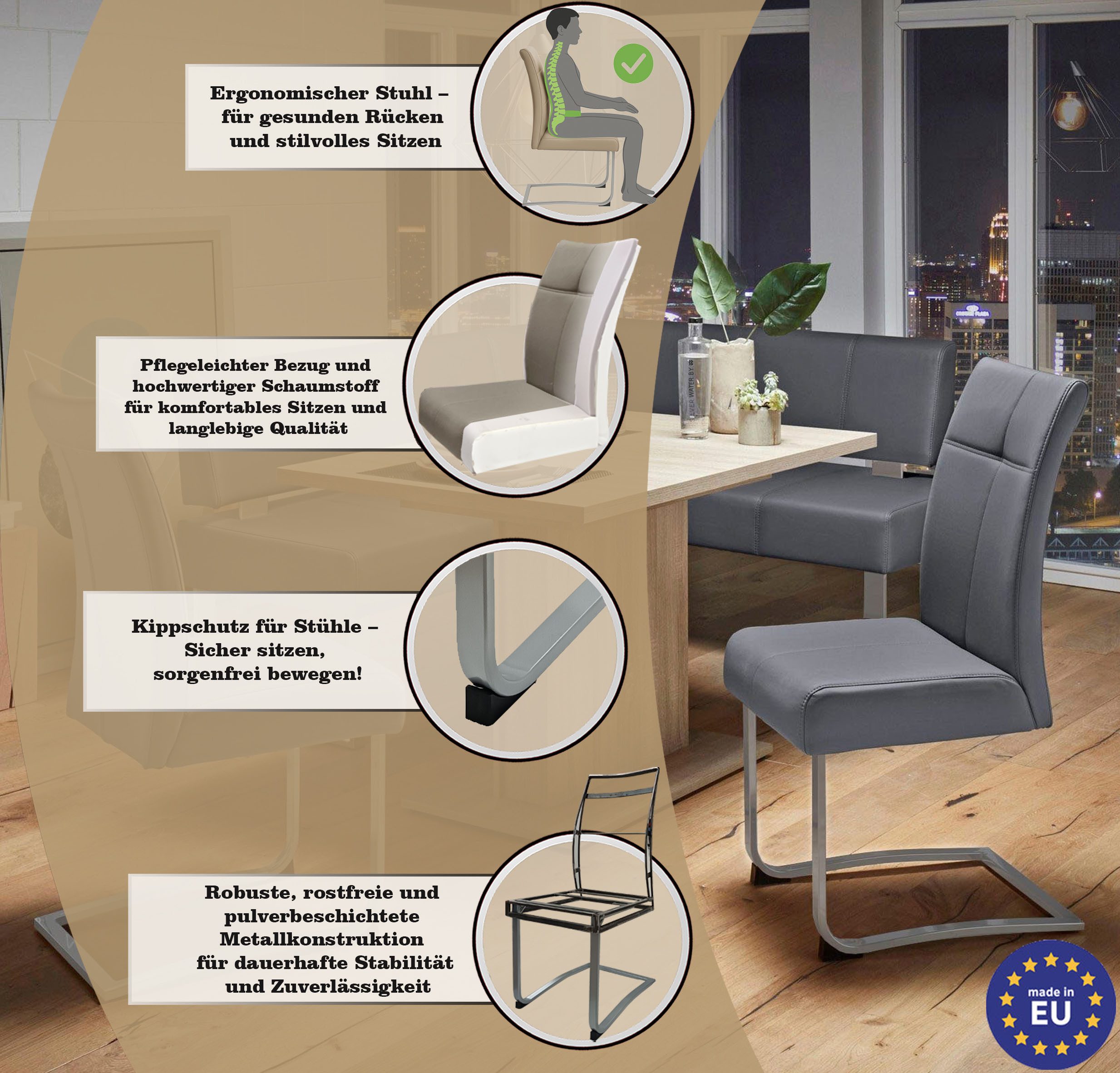 Home affaire Vrijdragende stoel RAB Bekleding in verschillende kwaliteiten, maximaal vermogen 120 kg (set, 2 stuks)