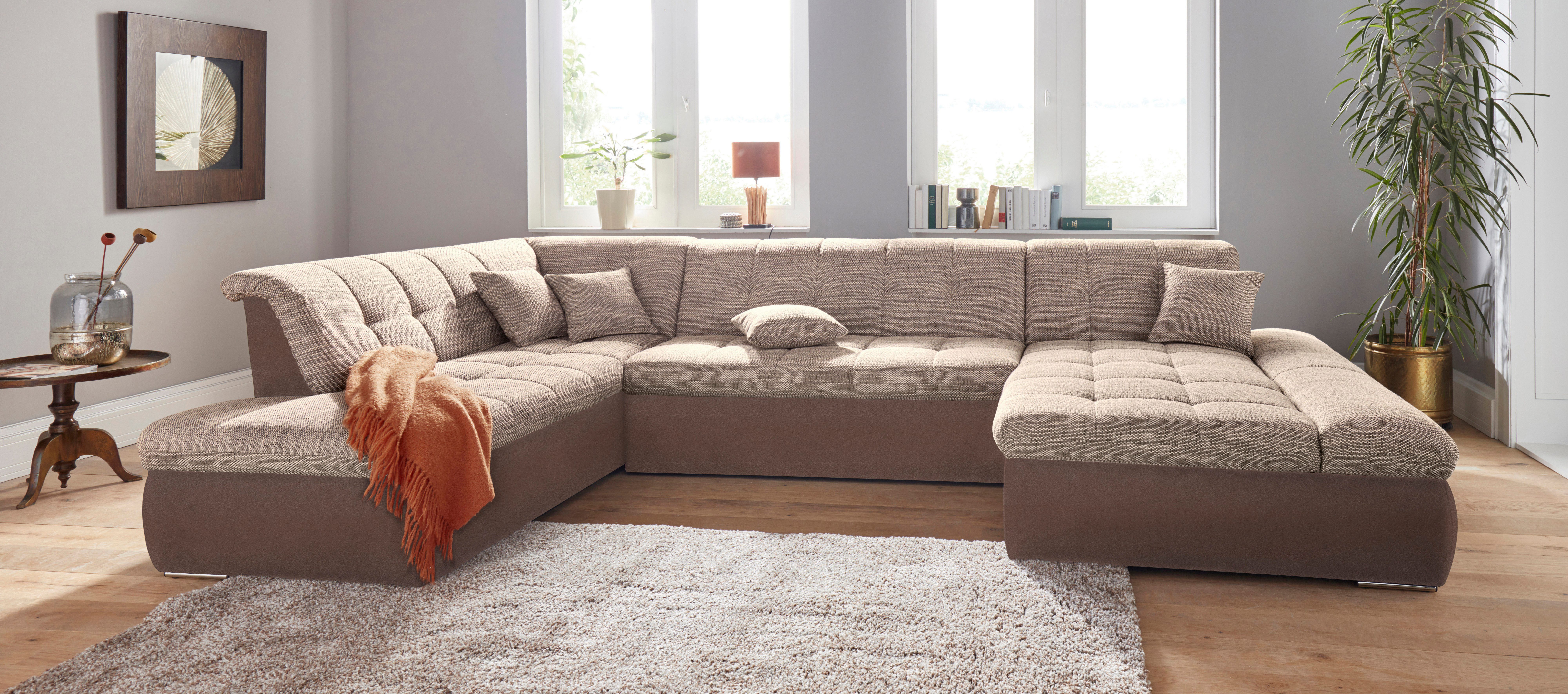DOMO collection Zithoek Moric Luxus incl. sierkussen U-vorm, tot 140 kg per zitplaats belastbaar, XXL B/D/H: 353/216/80 cm