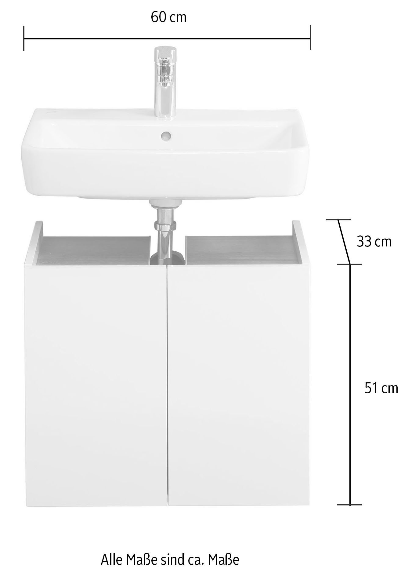 Saphir Badkamerserie Quickset 947 2-delig, wastafelonderkast met spiegel Wastafel 60 cm breed, 2 deuren, incl. deurdemper, wit glans (2-delig)