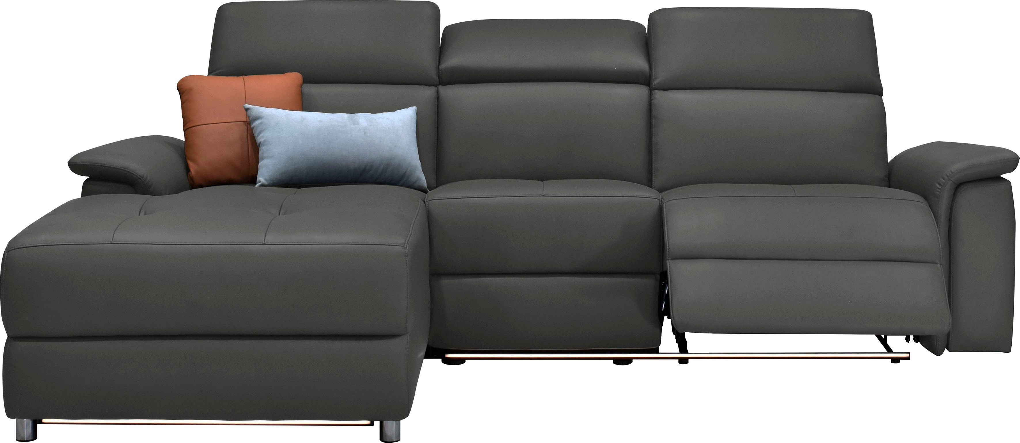 Places of Style Hoekbank Pareli, L-model, 259 cm, met récamier, echt leer, imitatieleer, weefstof