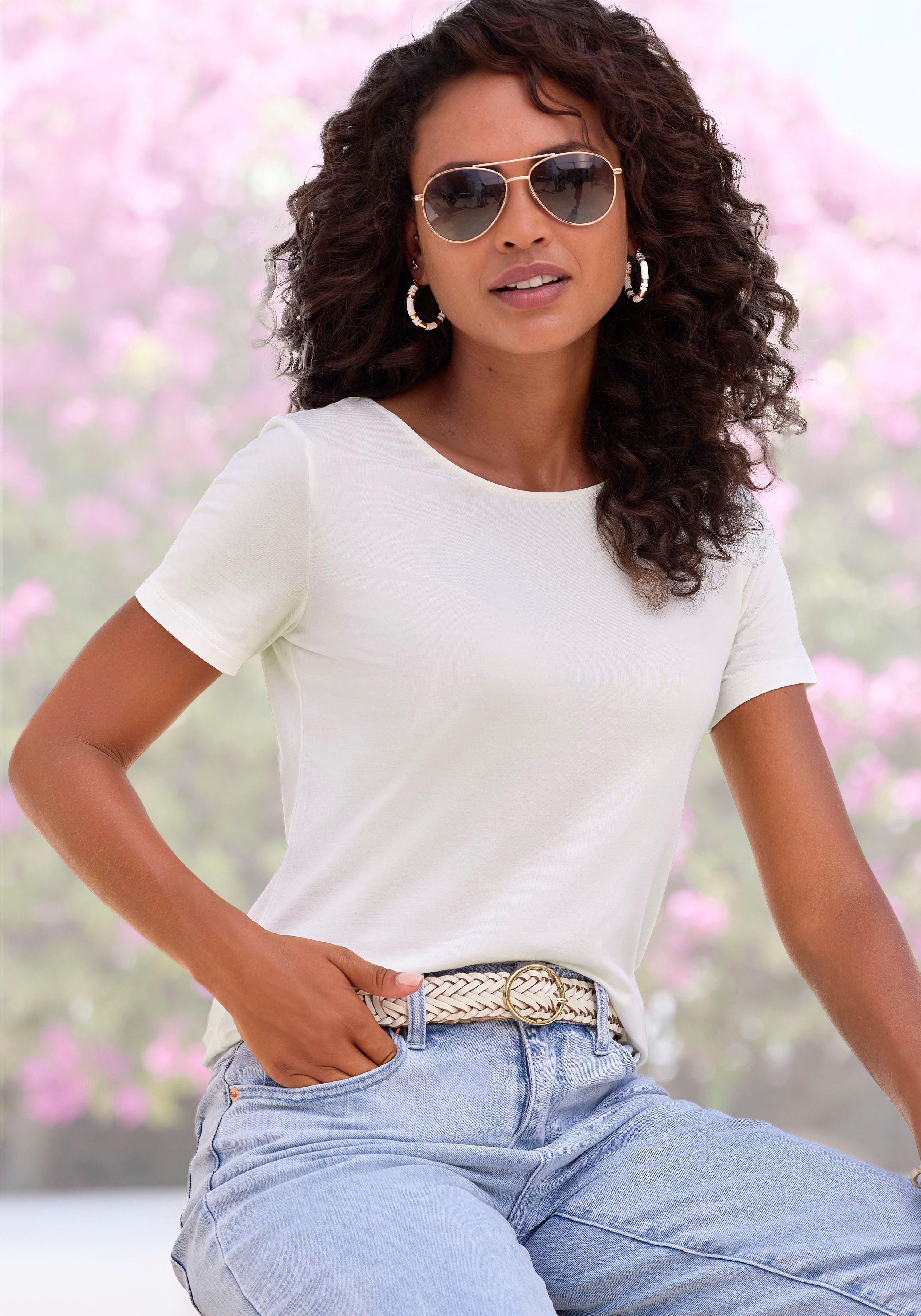 Lascana T-shirt Met ronde hals van elastische katoen-modal kwaliteit (Set van 2)