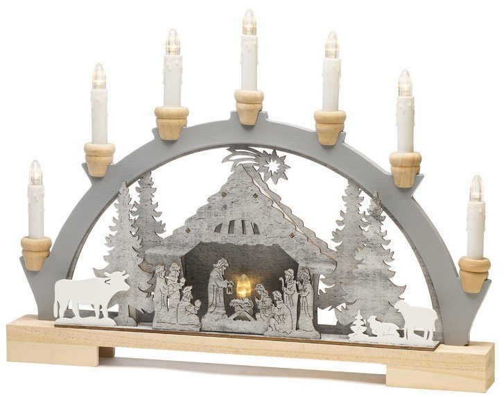 KONSTSMIDE Schwibboog LED Holzsilhouette, Krippe, Weihnachtsdeko