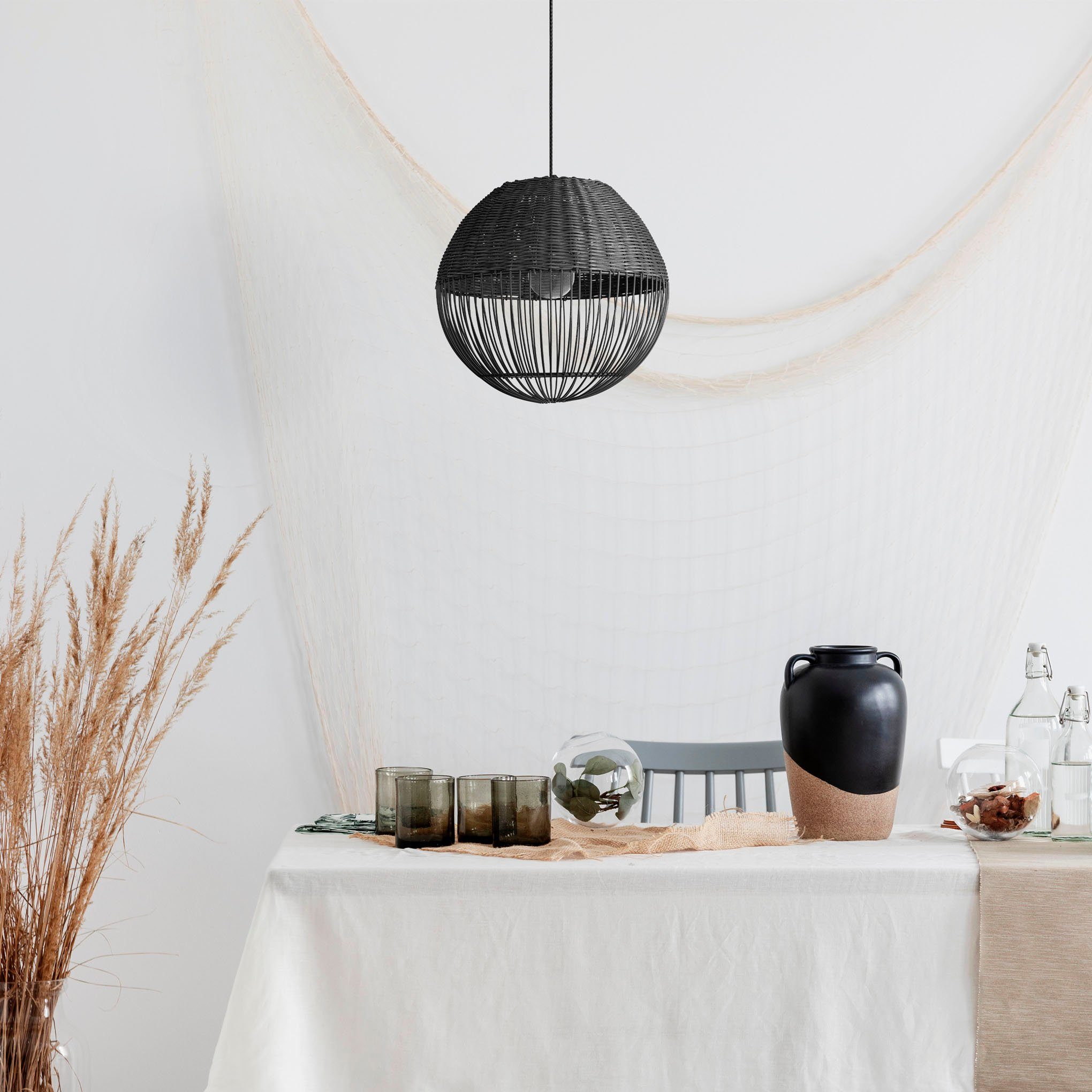 Paco Home Hanglamp Puro Rattan lamp mand lamp LED Boho natuurlijk vintage rond E27