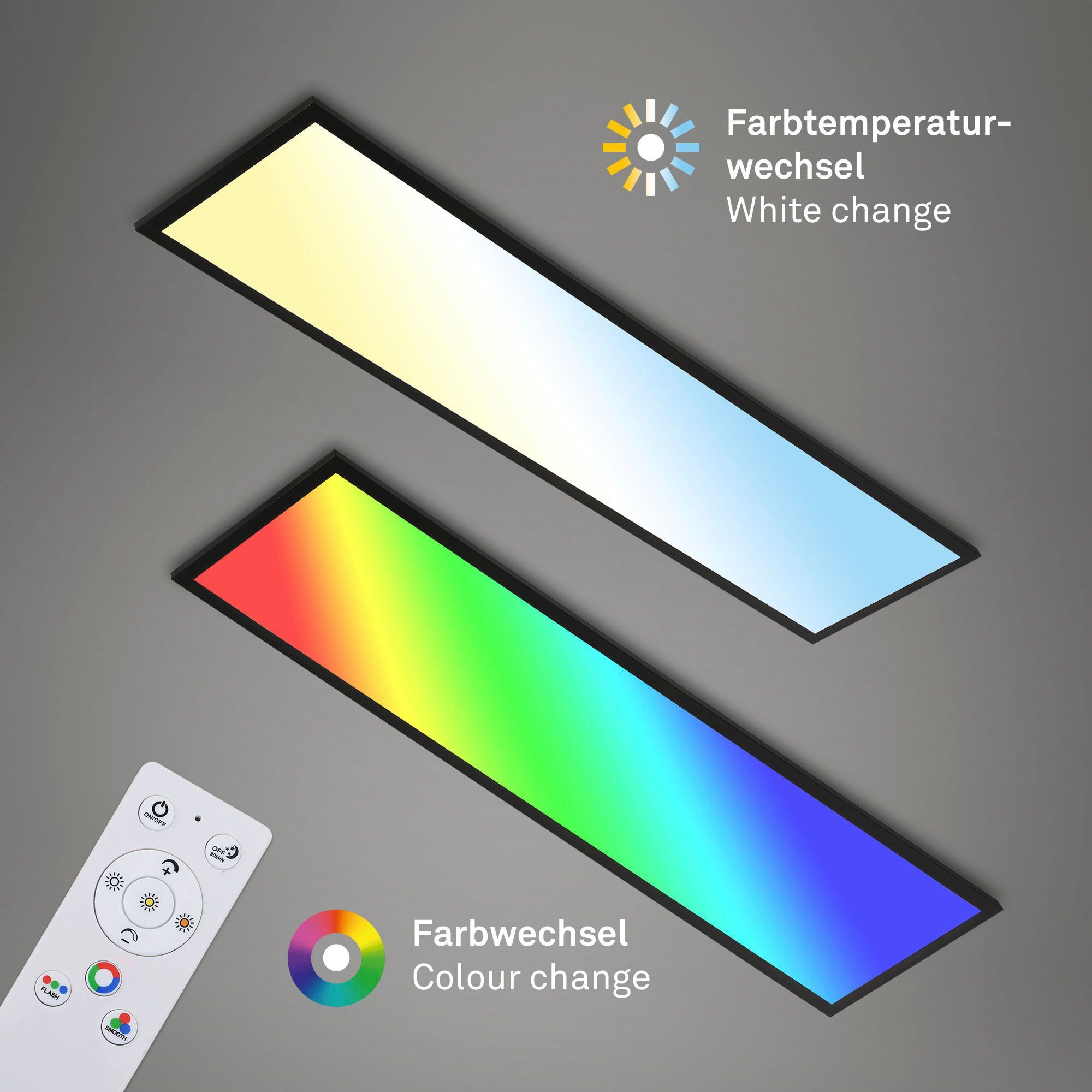 Briloner Leuchten Led-paneel 7154015 Colour Plafondlamp, 119,6x29,6x6,5 cm, zwart, 40W, woonkamer, slaapkamer