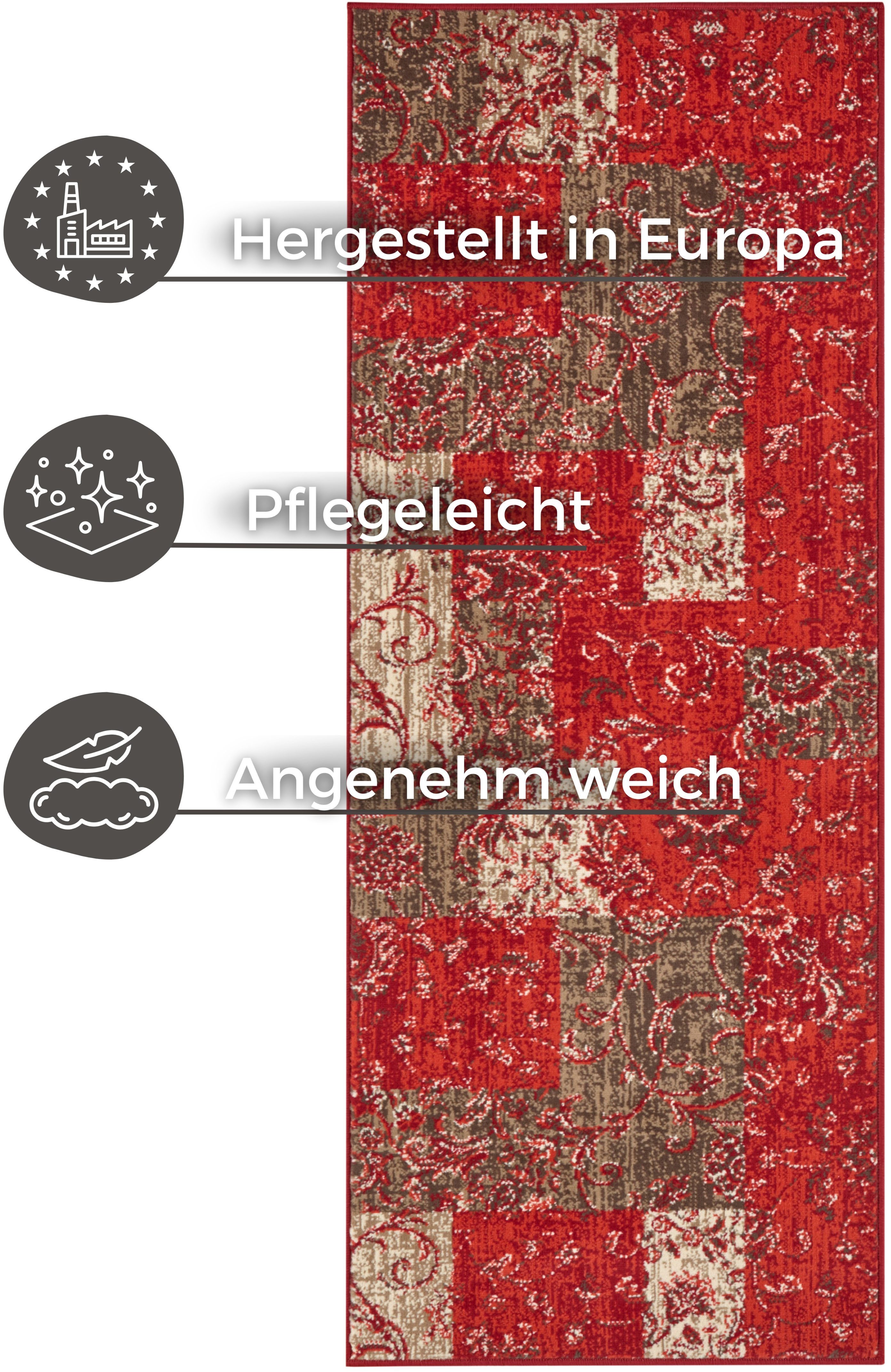 HANSE Home Loper Kirie Patchwork, korte pool, loper, modern, vintage, woonkamer, hal