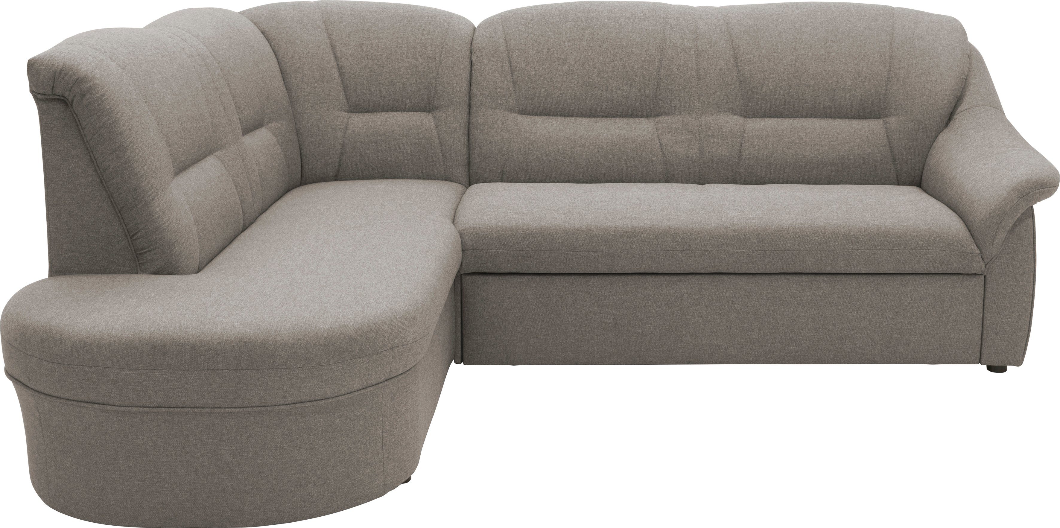 DOMO collection Hoekbank Faenza voor kleine ruimtes, afmetingen 232,176cm, comfortabel, L-vorm met ottomane, tijdloos, elegante armleuningen,