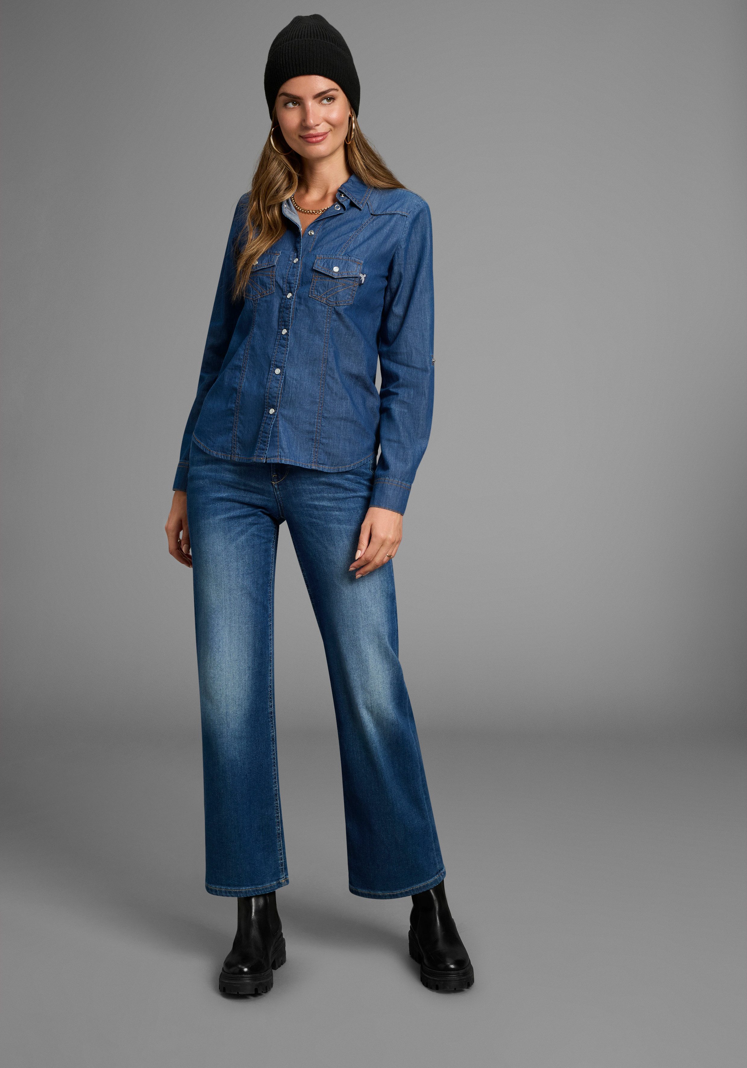 Arizona Jeans blouse Met drukknopen in parelmoer-look