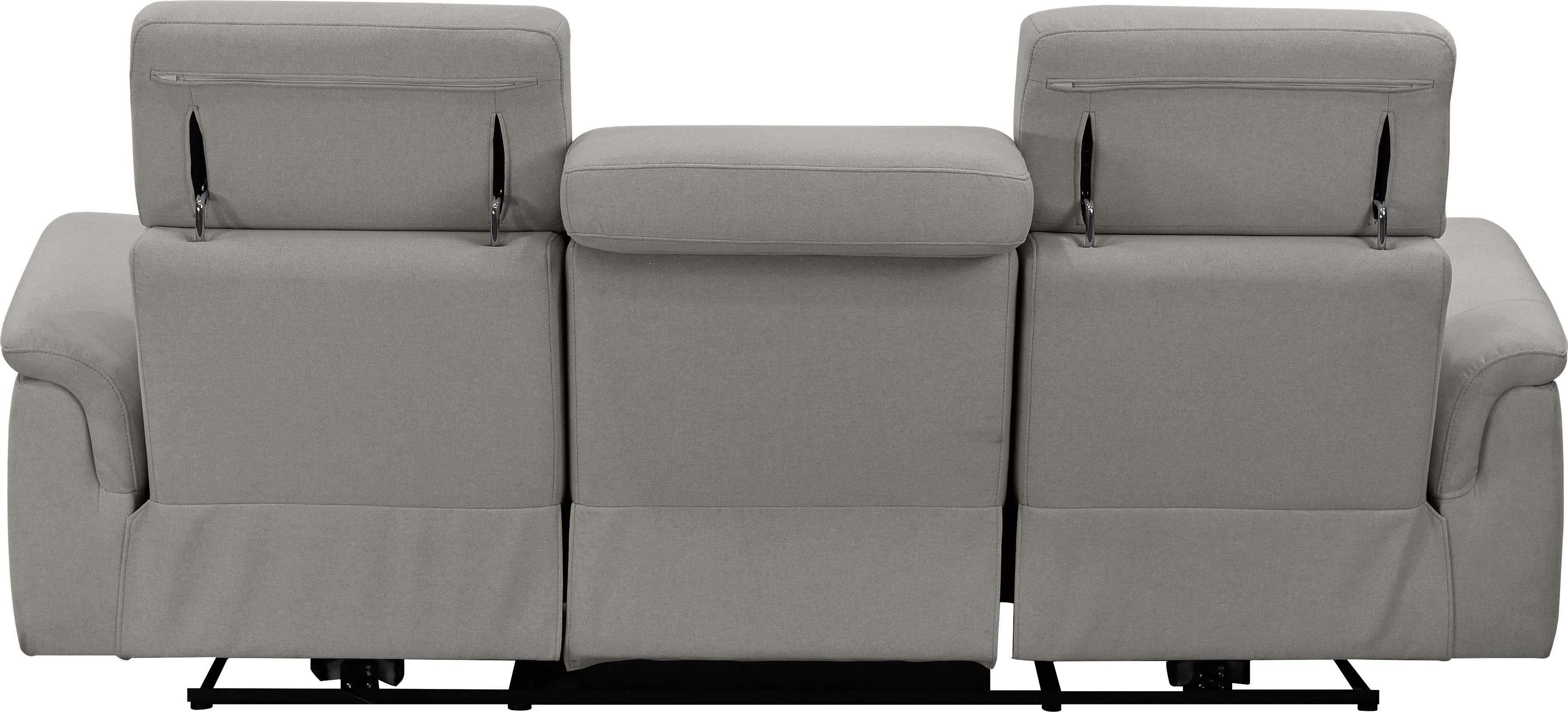 Places of Style 3-zitsbank Pareli 229 cm, handmatige en elektrische relaxfunctie in 2 zits USB, verstelbare hoofdsteun, LED-verlichting, in echt leer, kunstleer, geweven stof