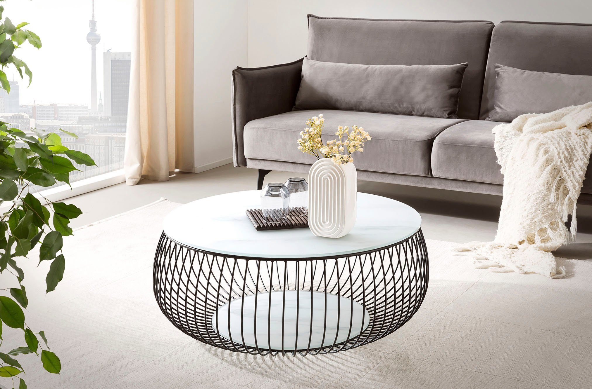 SalesFever Salontafel 10 mm dikke helder glazen plaat met marmerprint salontafels wit