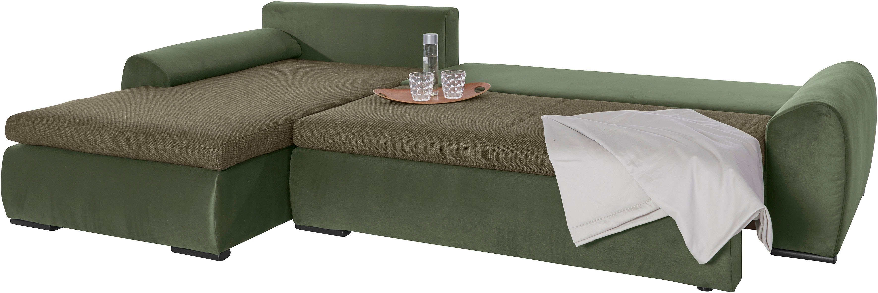 Home affaire Hoekbank Win, L-vorm, breedte 285cm optioneel met slaapfunctie en bedkast, taupe, corduroy