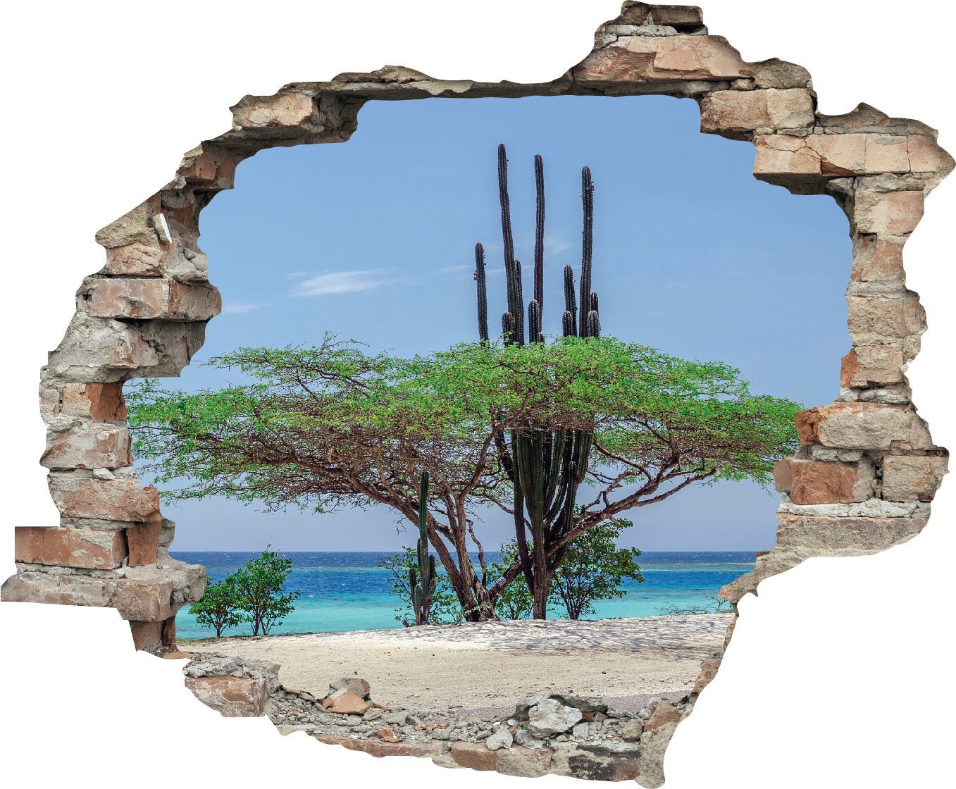 queence Wandfolie Strand Muursticker, muurdecoratie, zelfklevend, 3D, muurdurchbraak (1 stuk) wandstickers multicolor