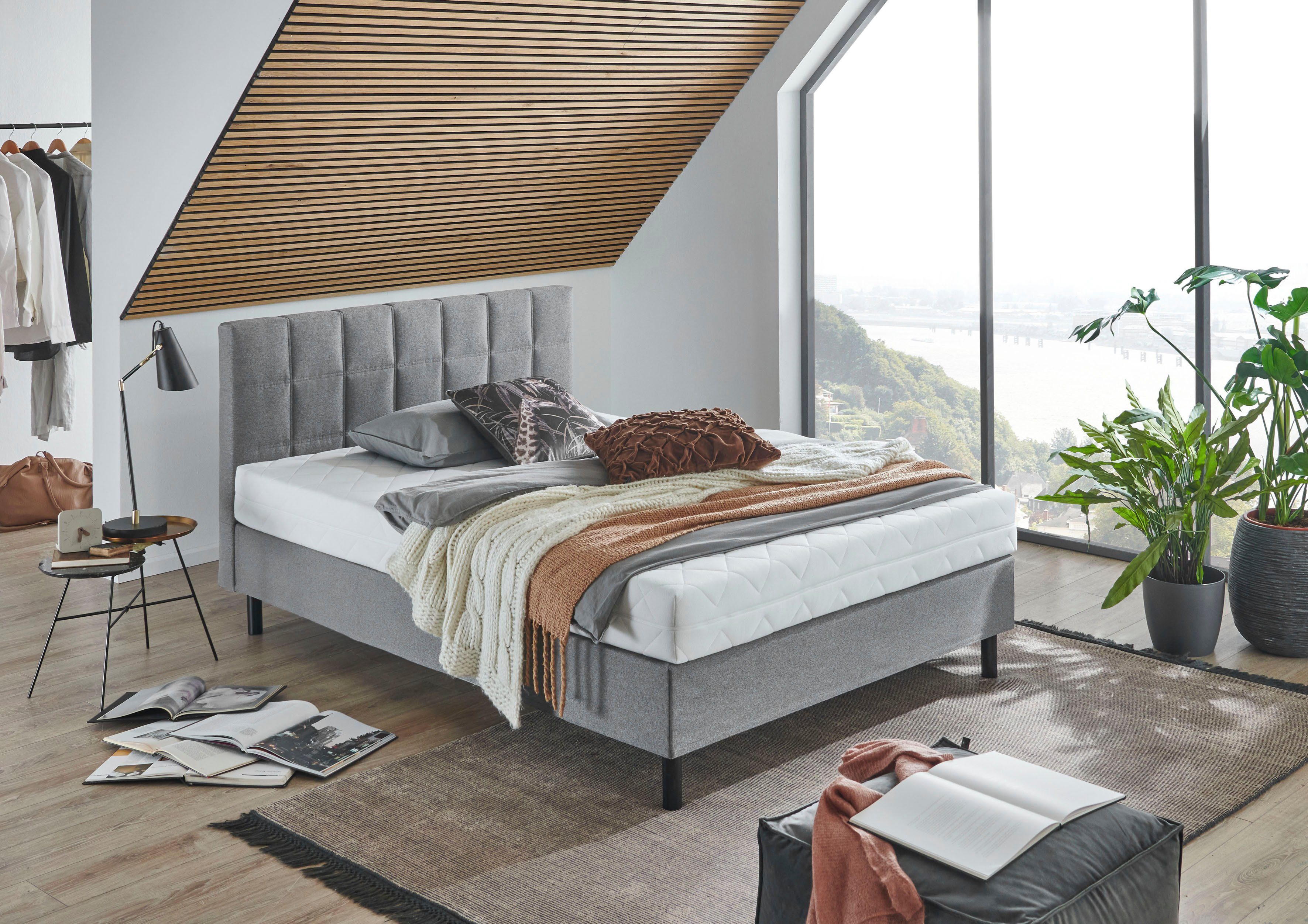 ATLANTIC home collection Boxspring NIKOLA Massief houten poten, met/zonder matras, verkrijgbaar in H2 en H3