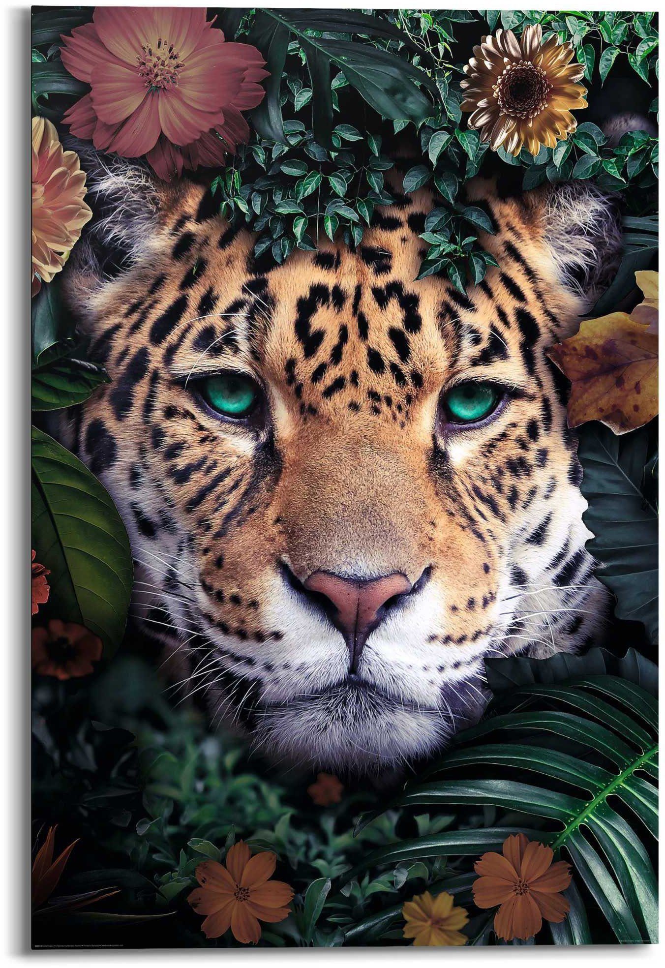 Reinders! artprint Wandbild Leopard Blumenkranz Jungle Farbenfroh (1 stuk)