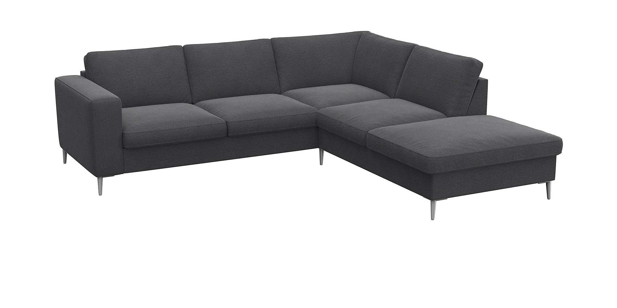 FLEXLUX Hoekbank Fiore, L-vorm brede armleuningen, aluminiumkleurige poten, bxd 241x225 cm, koudschuim in de zitting