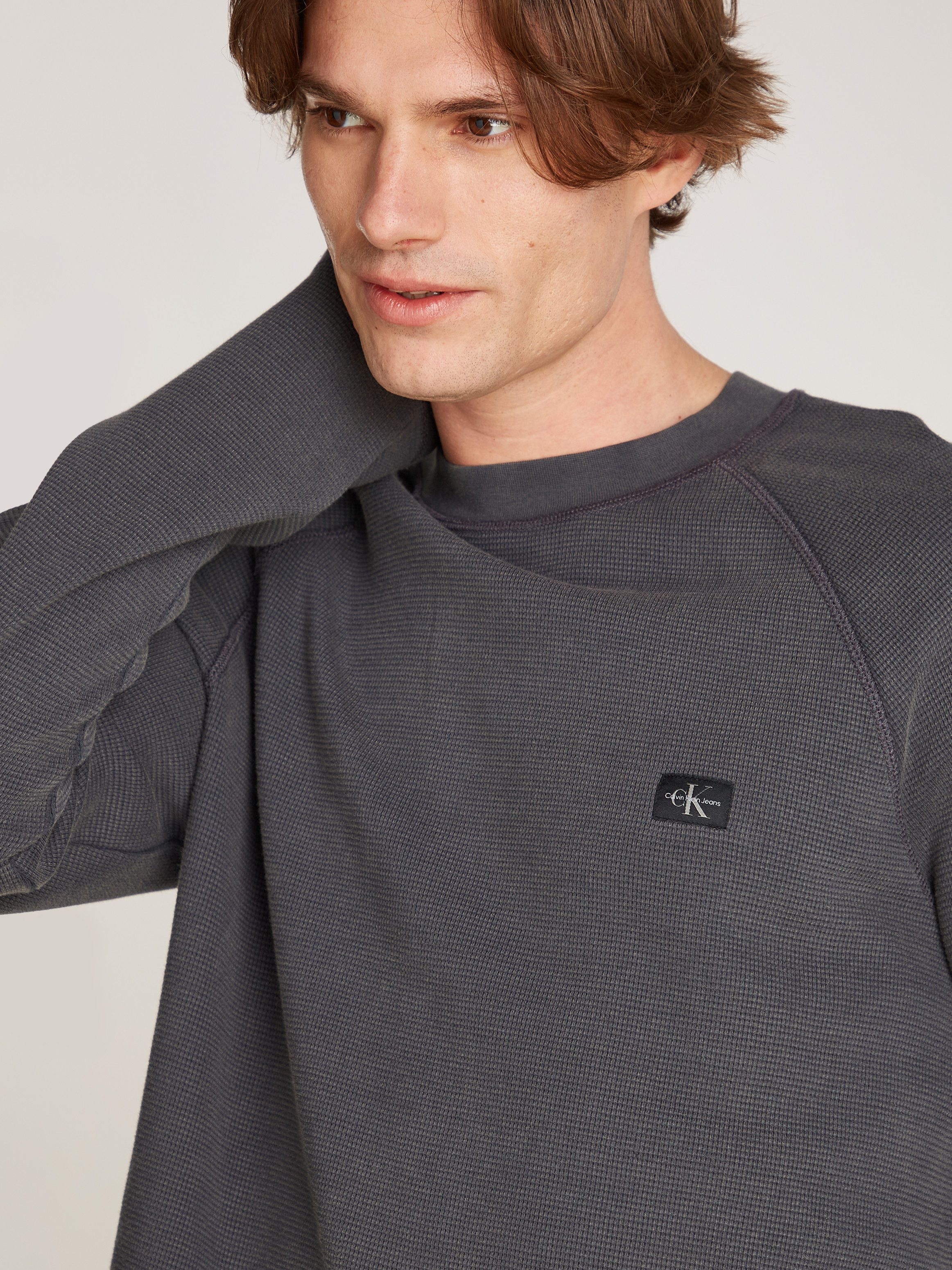 Calvin Klein Shirt met lange mouwen WASHED WOVEN LABEL WAFFLE RAGLAN