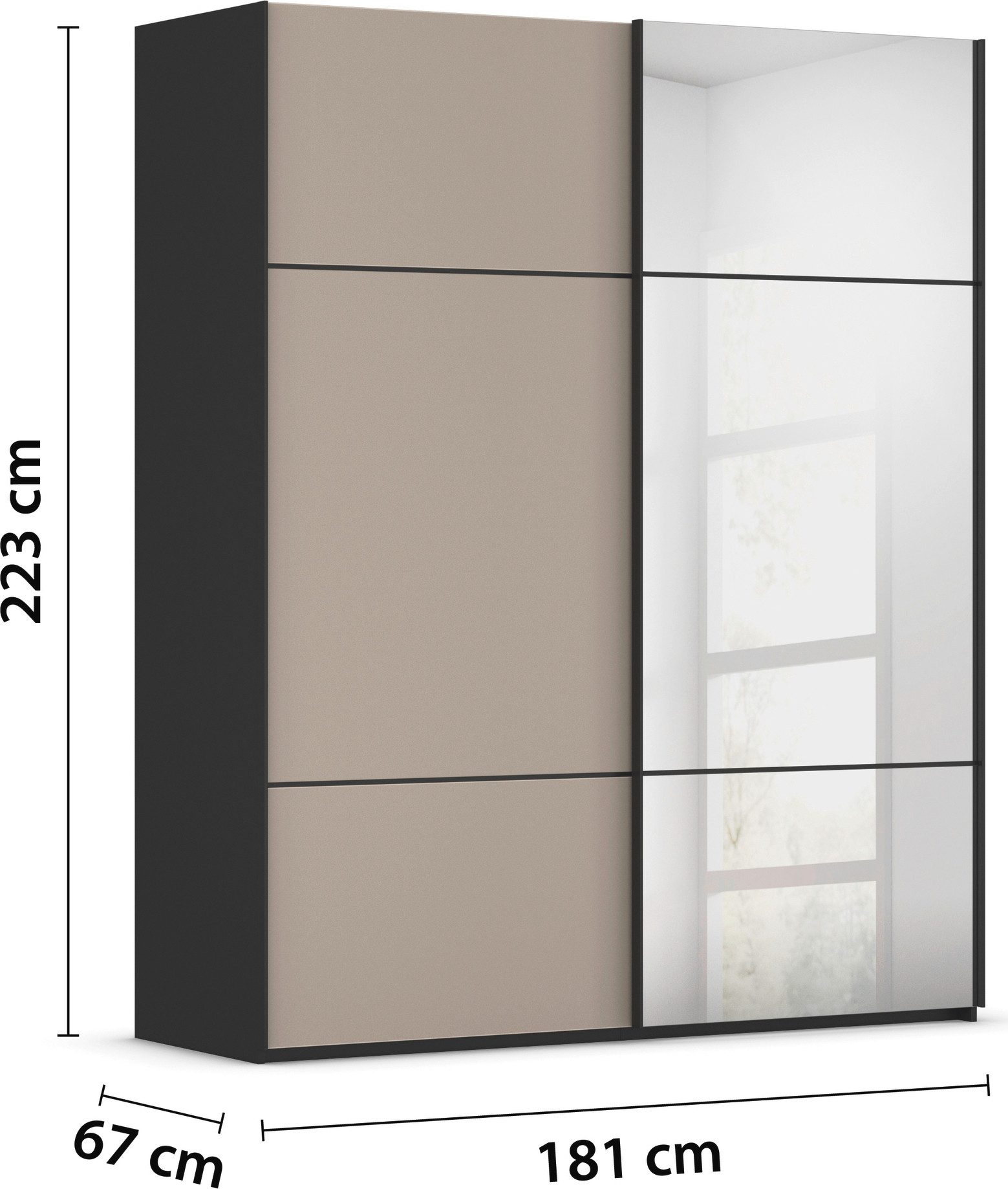 rauch Schuifdeurkast Kledingkast kast garderobe slaapkamerkast SCALE-TRIO edel drievoudig front met 2 sierlijsten spiegel/glas made in germany
