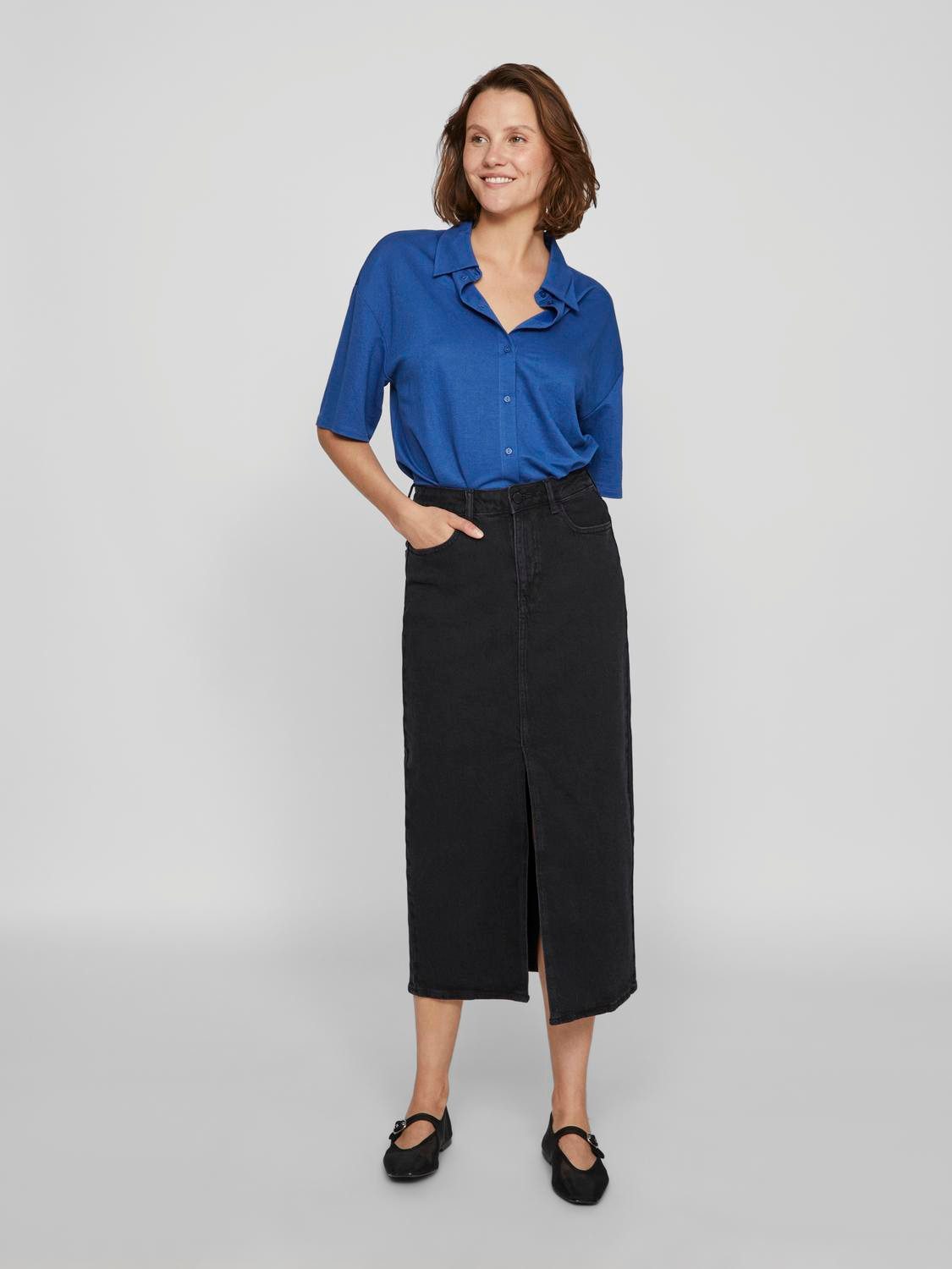 Vila Jeans rok VIJAF HW MIDI DENIM SKIRT-NOOS