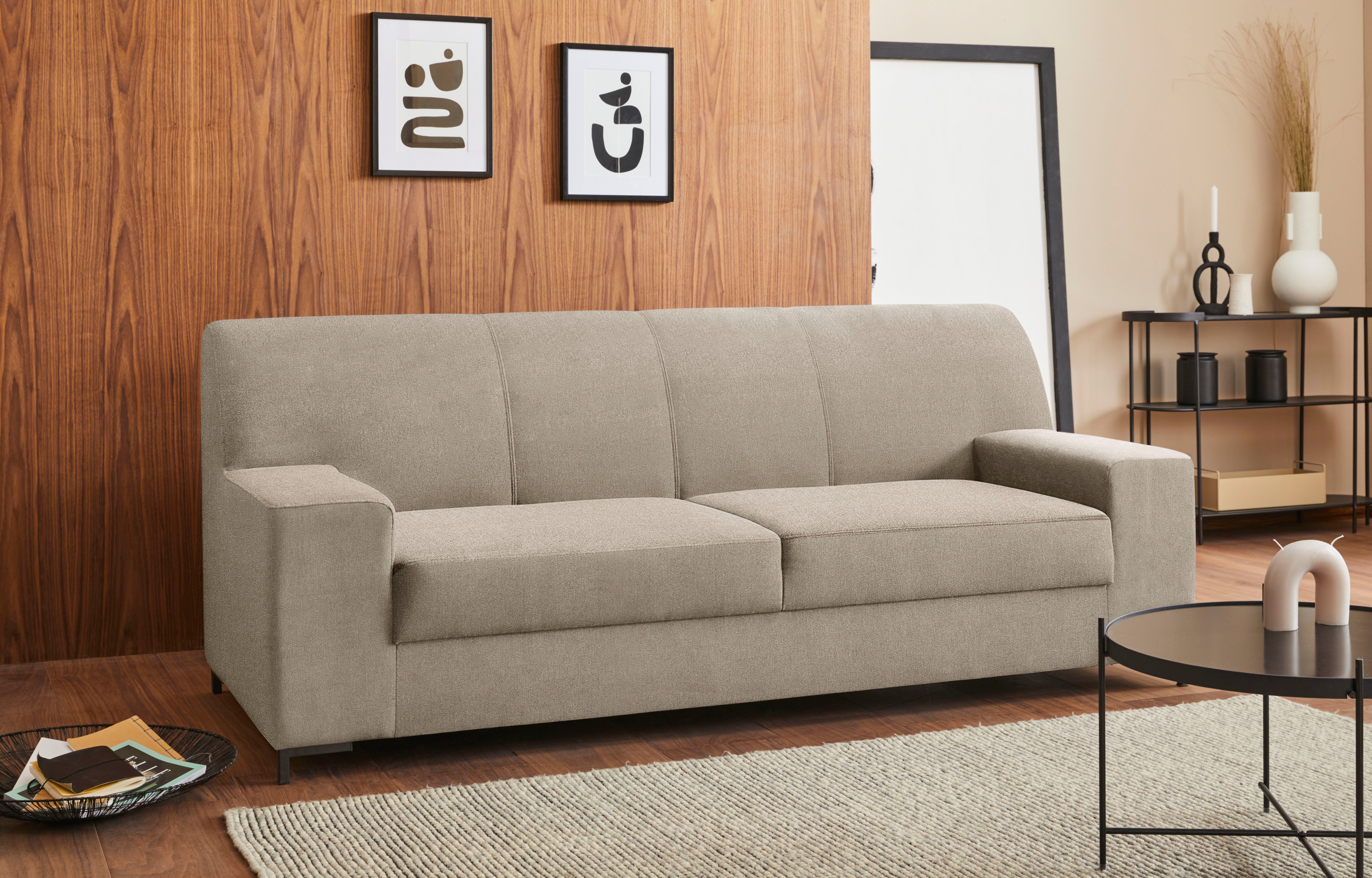 DOMO collection 2-zitsbank Ledas kubisch en comfortabel, platte armleuningen, elegante voet, beige, 2-zitsbanken