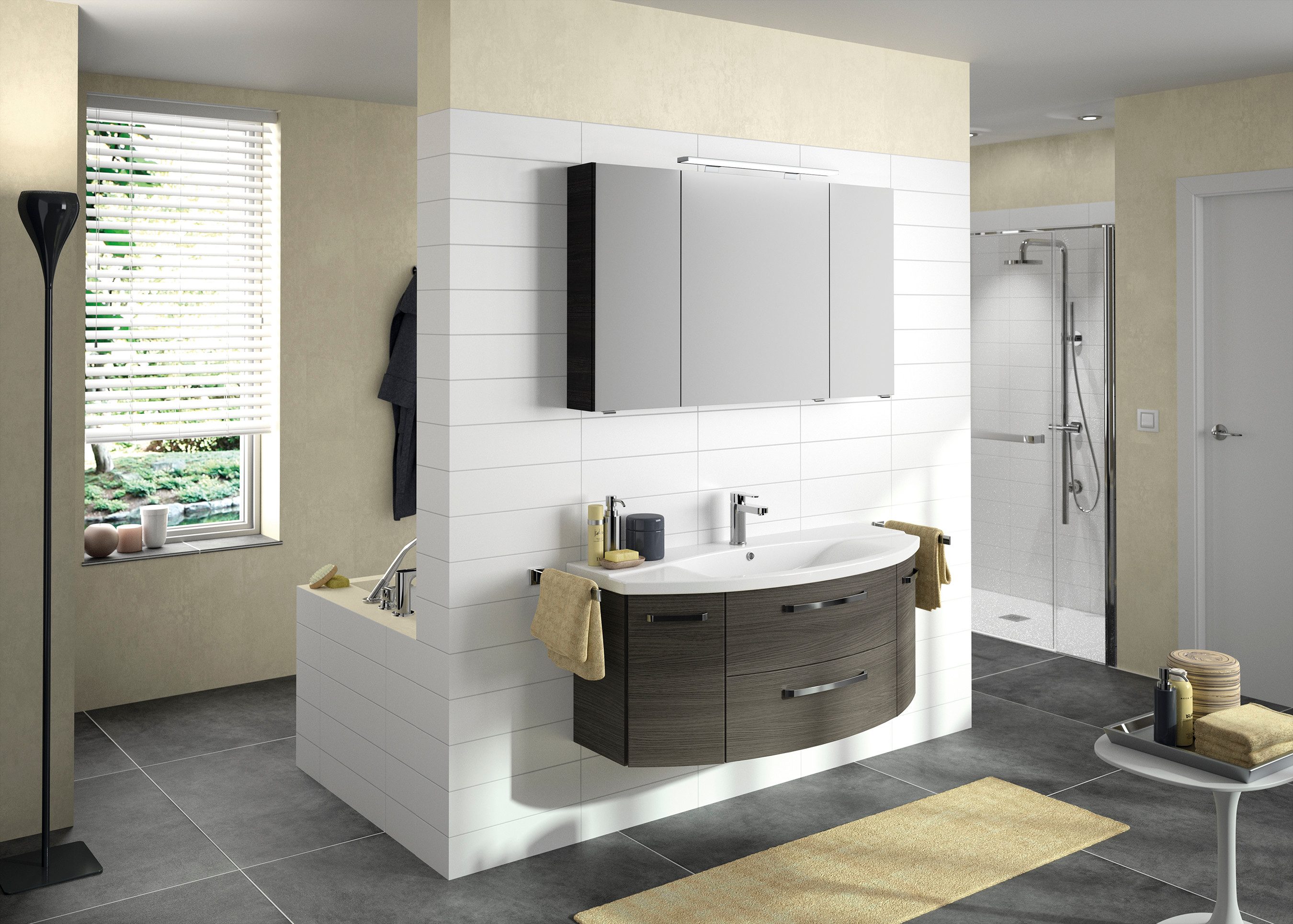 Saphir Badkamerspiegelkast Serie 4010 badkamer spiegelkast incl. LED-opbouwlamp Badkast 120 cm breed, 3 deuren, 6 glazen legplanken, incl. deurdemper