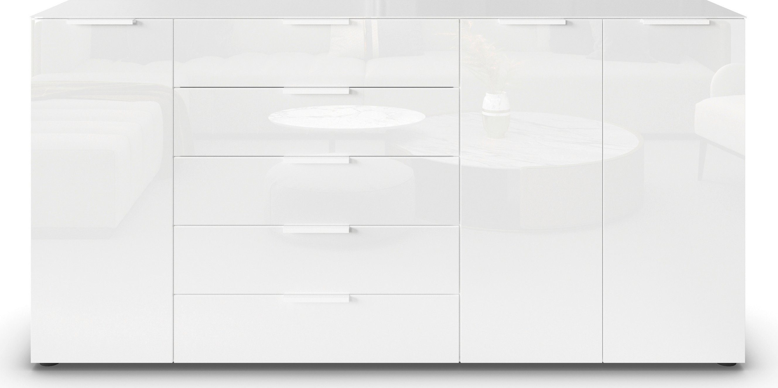 rauch Kast met laden en deuren Flipp 3-deurs, 5 lades, soft-close functie, bovenblad en glazen front