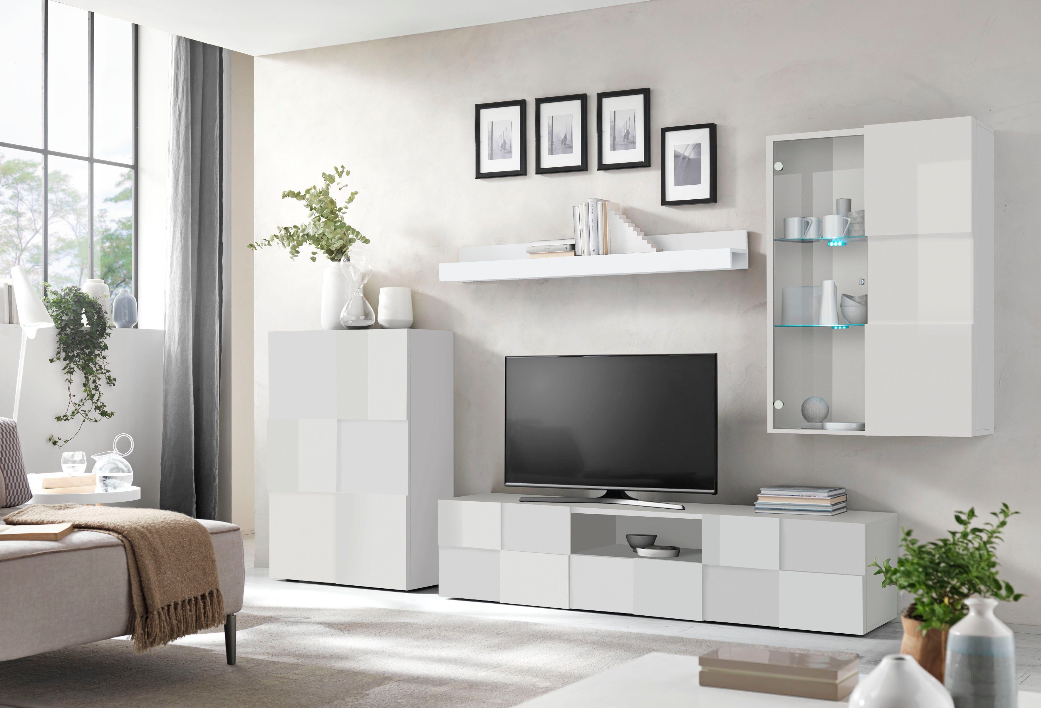 INOSIGN Wandmeubel Dama, 4-delig breedte 300 cm, hoogte 200 cm, moderne aanbouwwand in 3D-look (set, 4-delig)