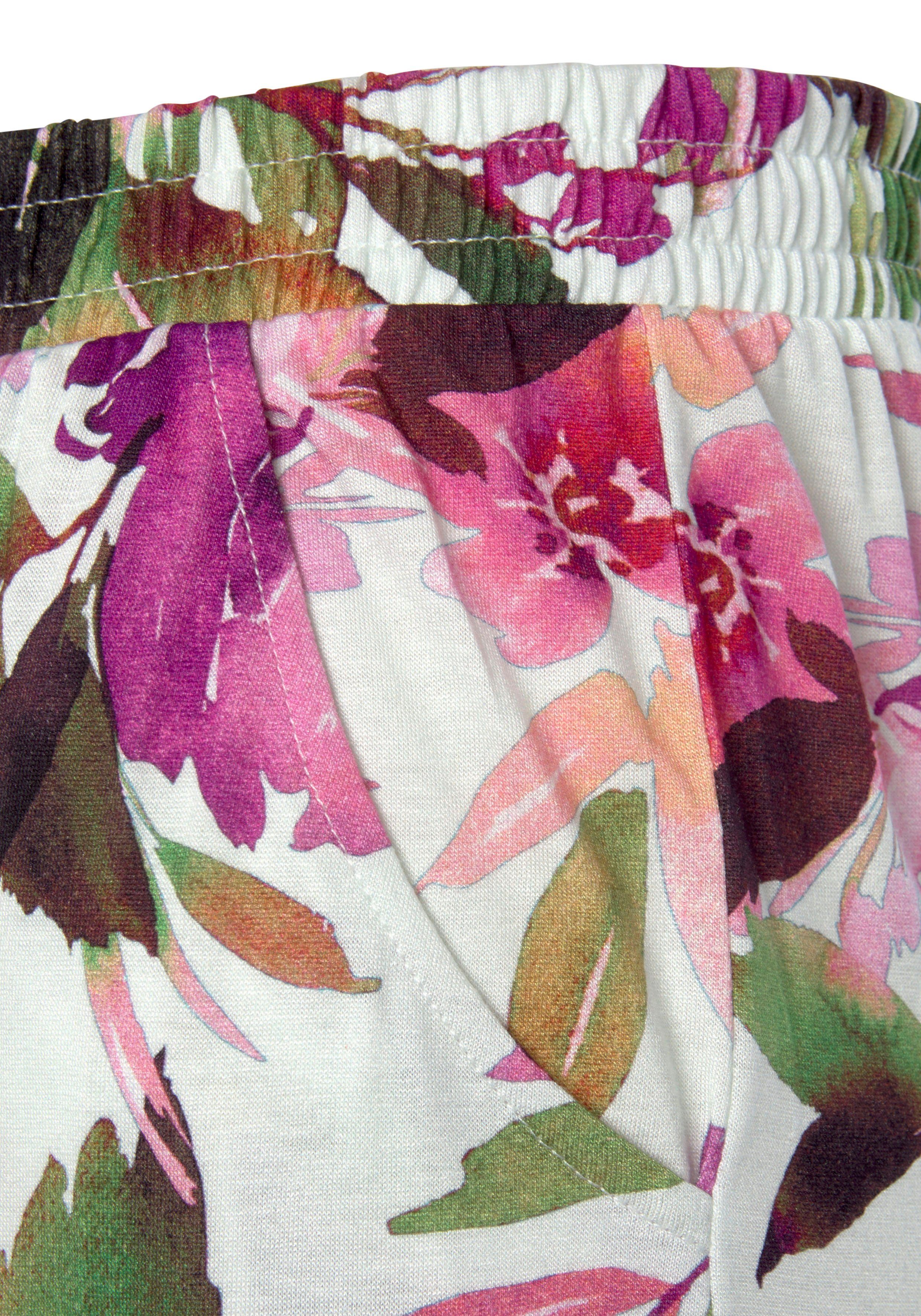 Beachtime Jerseybroek met bloemenprint en elastische tailleband, zomerbroek, strandbroek