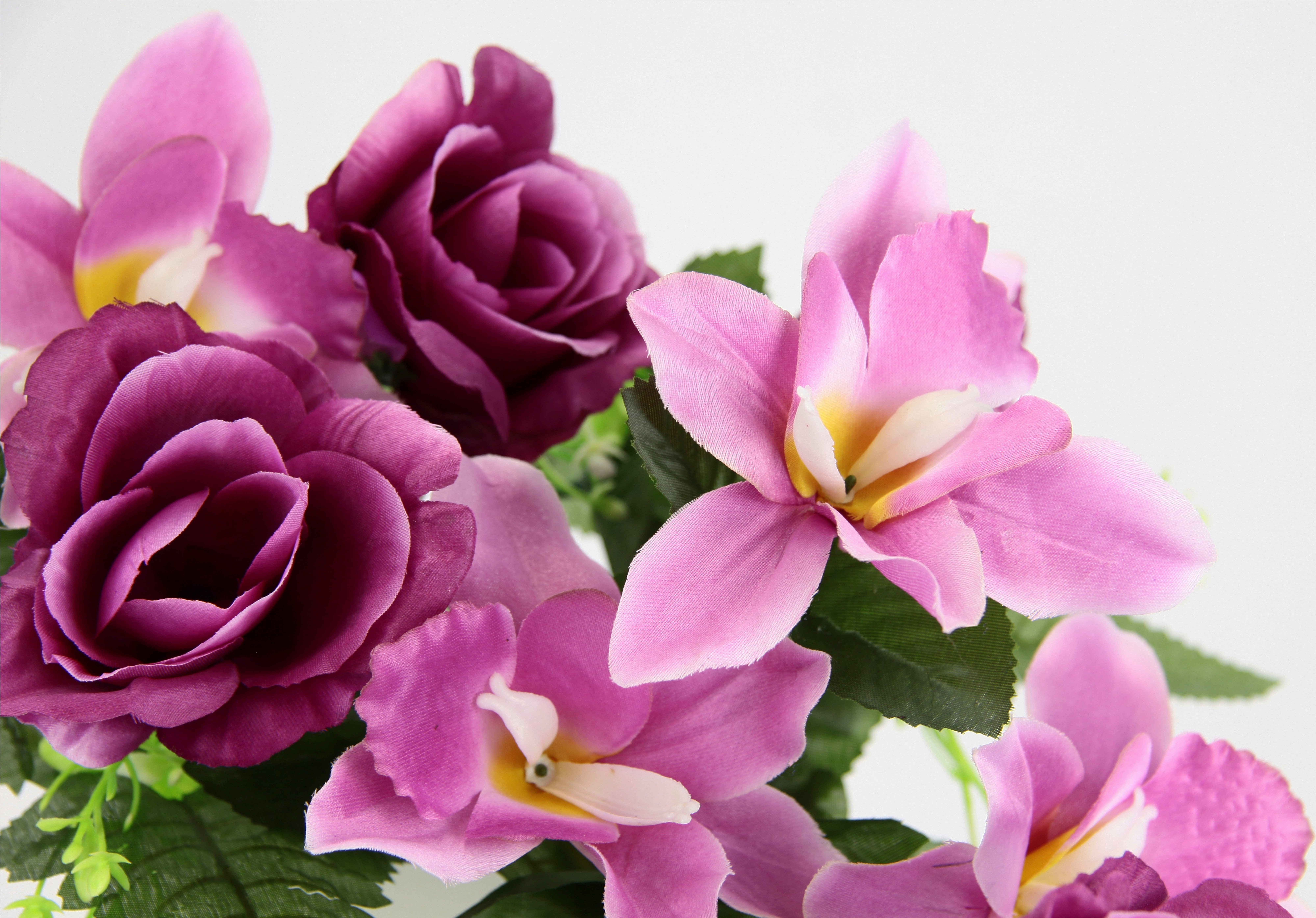 I.GE.A. Kunstbloem Boeket van orchideeën en rozen 2-delig set kunstbloemenboeket om neer te leggen of neer te zetten kunstbloemen (2 stuks)