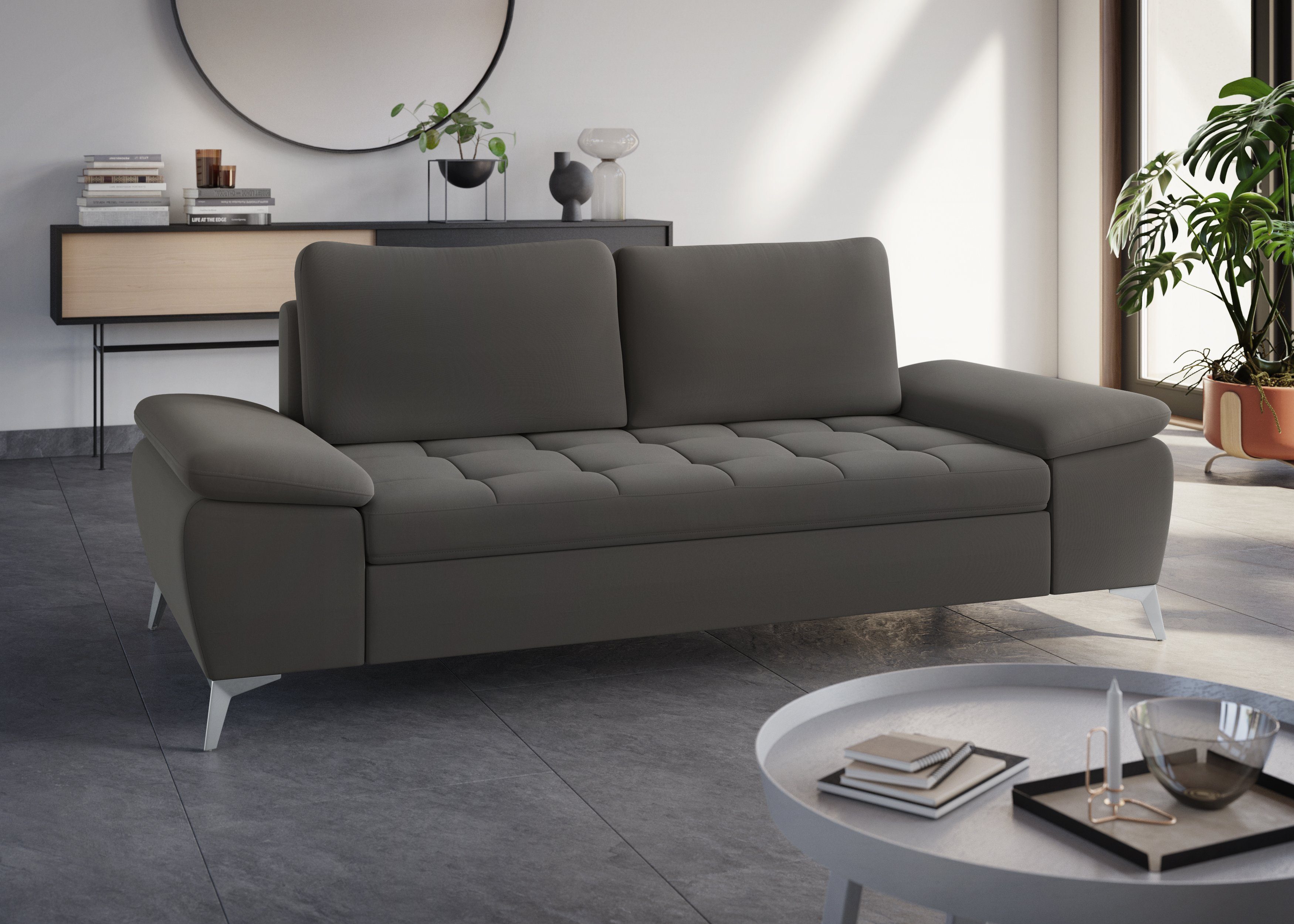 sit&more 2,5-zitsbank Latigo met hoogwaardige metalen voetjes grijs, 2-zitsbanken