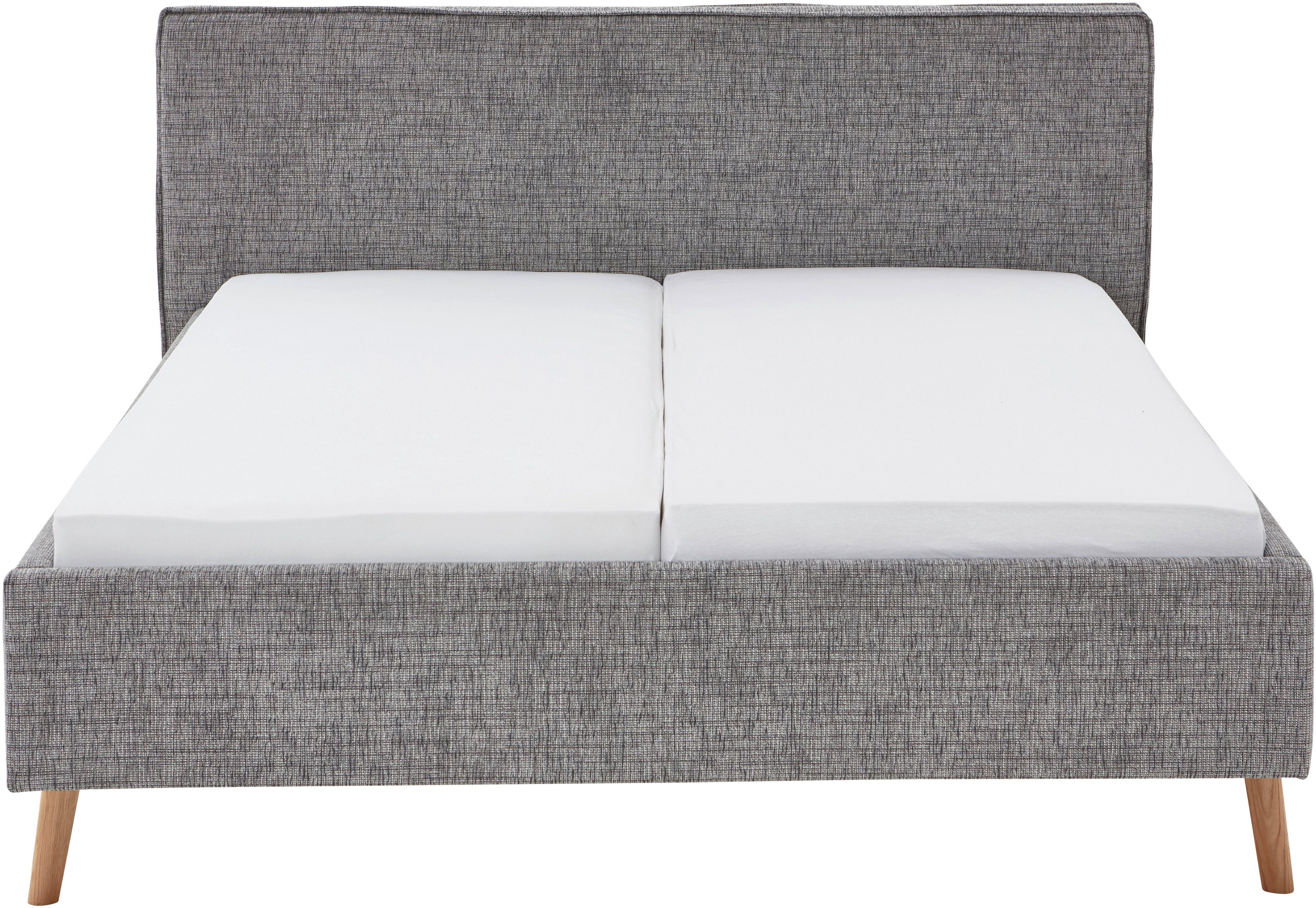 meise.möbel Gestoffeerd bed Riva met eikenkleurige houten poten, naar keuze met bedkist en lattenbodem