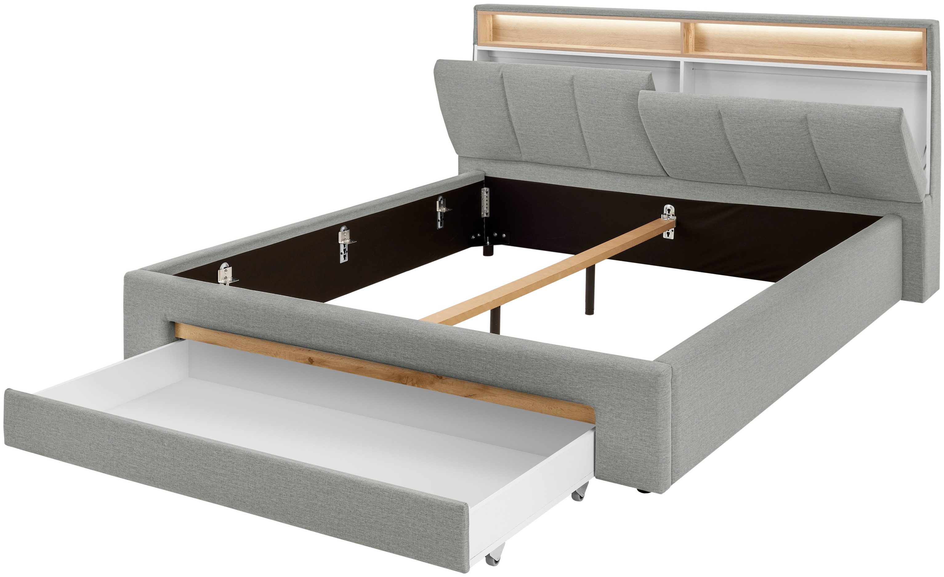 INOSIGN Gestoffeerd bed CiTY/GiRON,, gepolsterd opbergbed, met LED-verlichting Bedkisten met hondenbed of als opbergruimte, opklapbare hoofdeinden