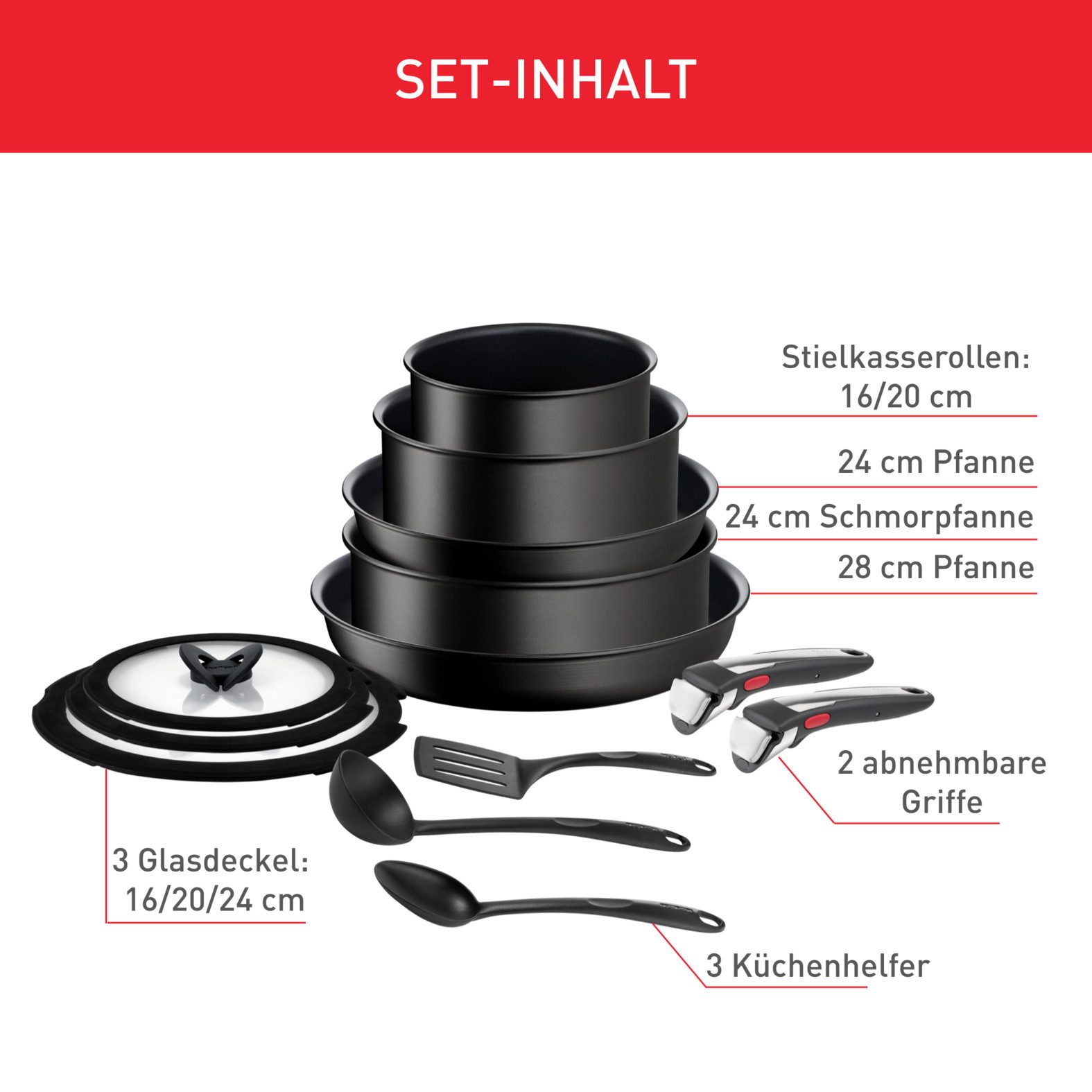 Tefal Pannenset Ingenio Unlimited On pannen en potten inductiegeschikt, antiaanbak Thermo-signaal, afneembare handgreep, geschikt voor alle kookplaten (set, 13-delig)
