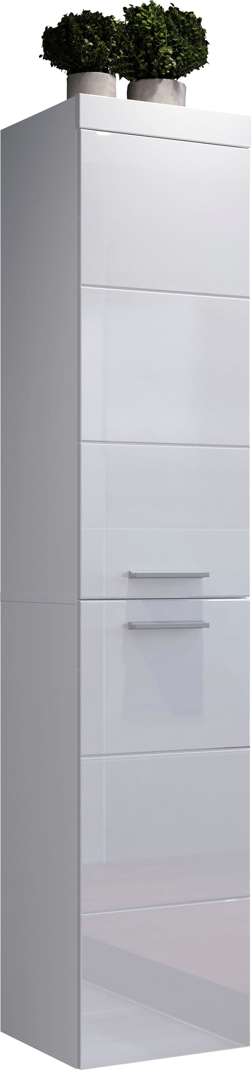 welltime Hangend kastje Dormoletto Hangende hoge kast in hoogglans wit met horizontale frezing