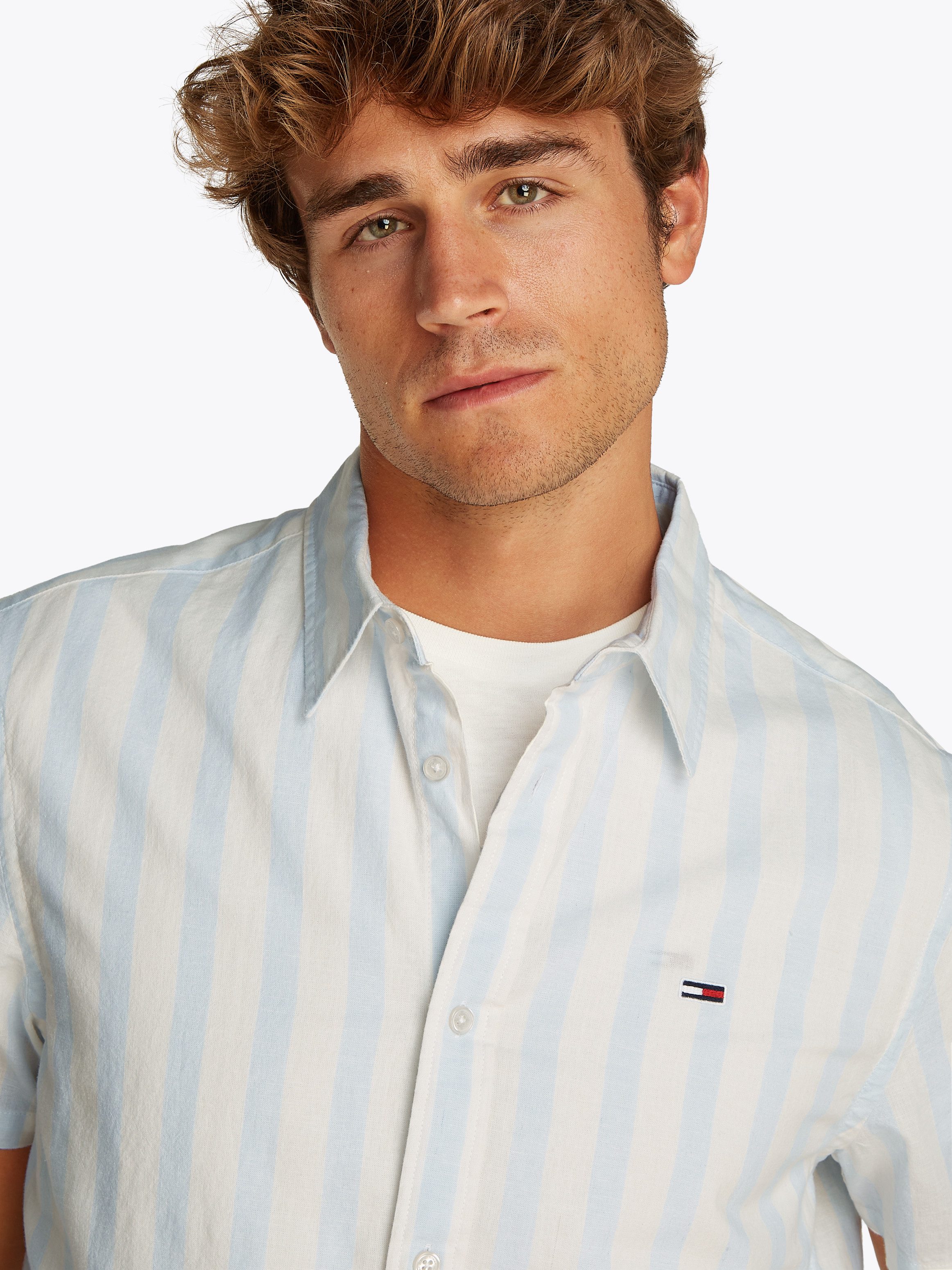 TOMMY JEANS Overhemd met korte mouwen TJM REG LINEN BLEND STP SS SHIRT