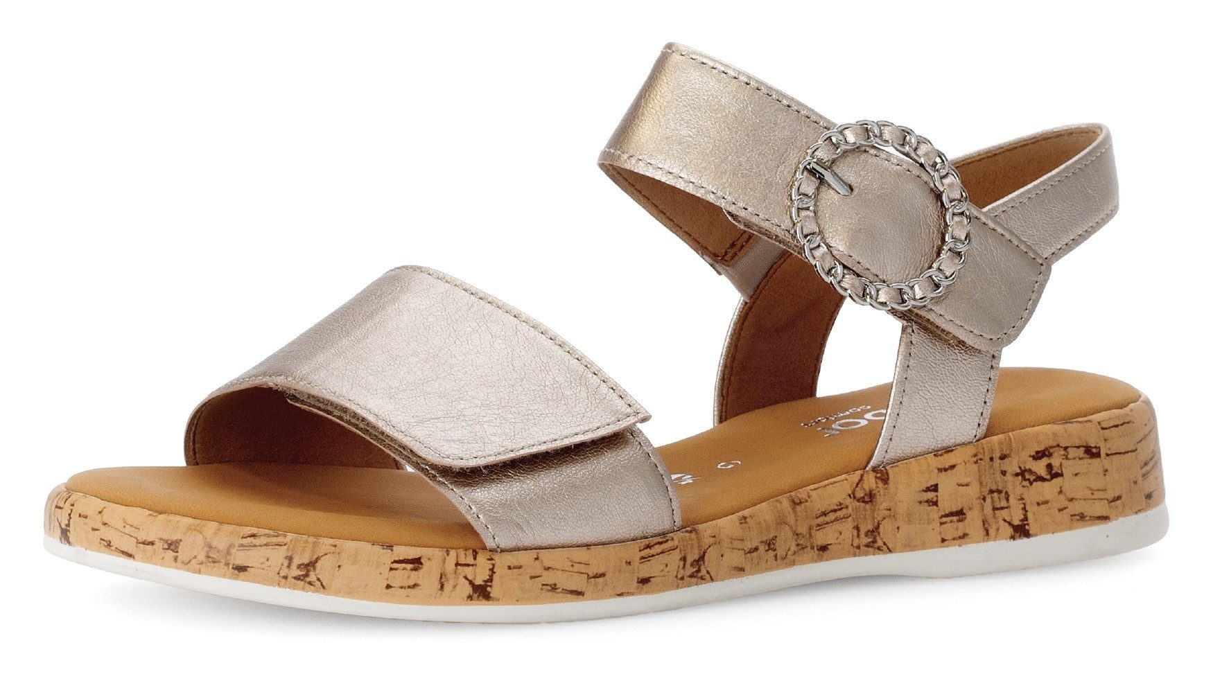 Gabor Sleehaksandaaltjes Rhodos , riemchensandaal, comfort-schoen, zomerschoen met mooie sierspeld dames sandalen met sleehak maat 42 goud