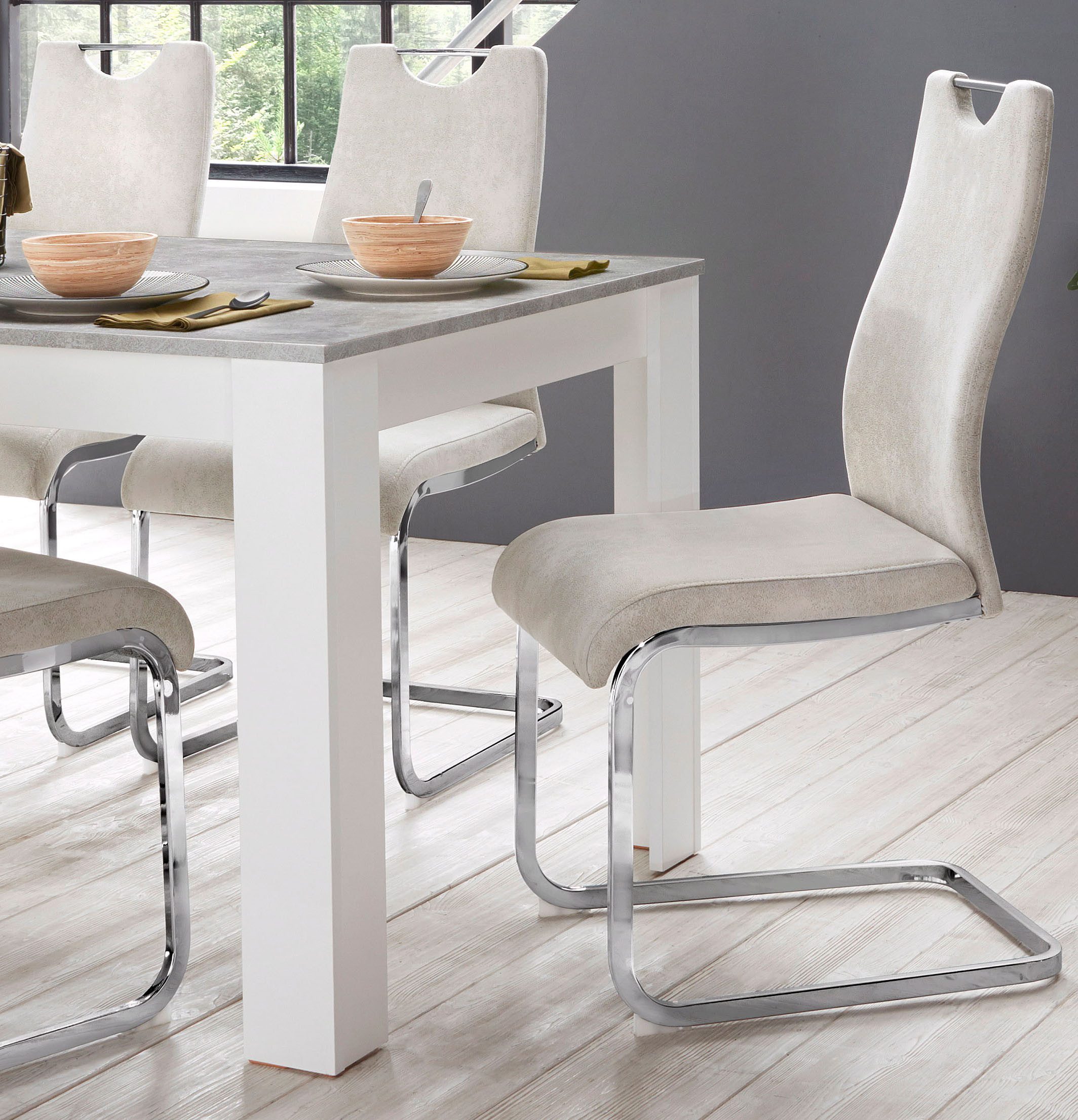 Home affaire Eetkamerstoel Milano (2 of 4 stuks), bekleding in microvezel of koord, sledestoel (set)