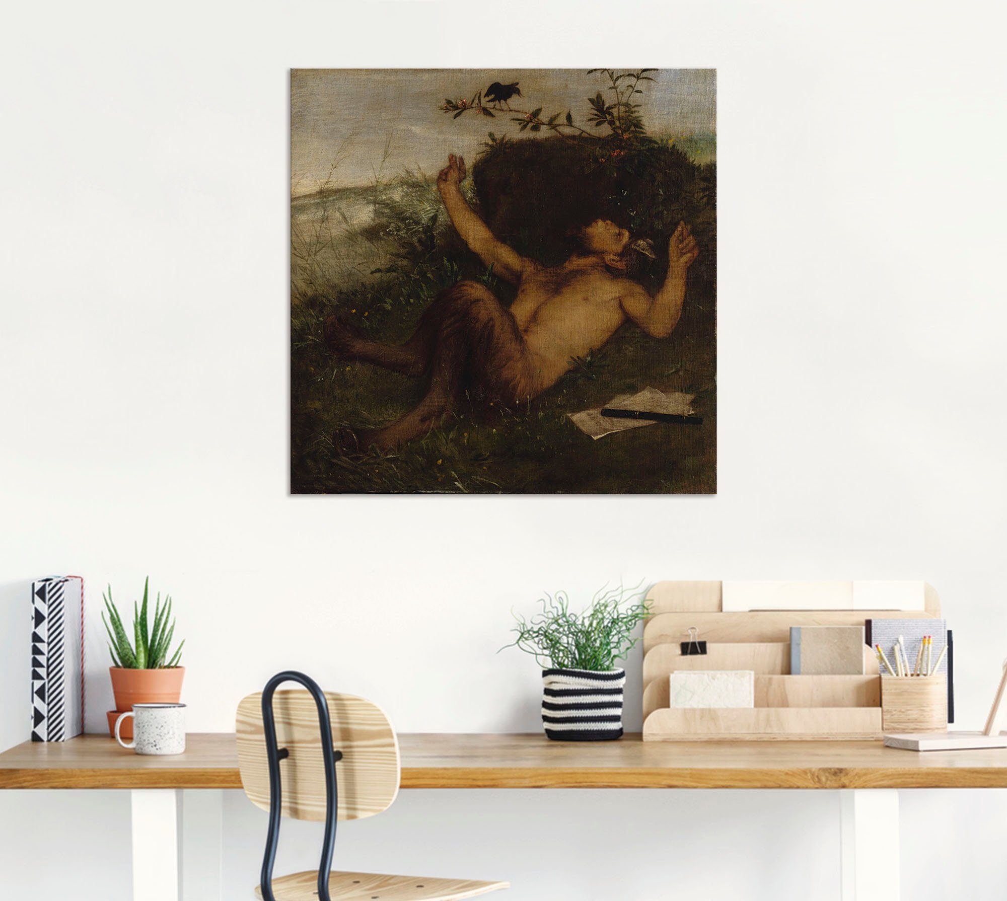 Artland Artprint Faun, fluit naar een merel. Ca. 1864x65 als artprint van aluminium, artprint op linnen, muursticker of poster in verschillende maten