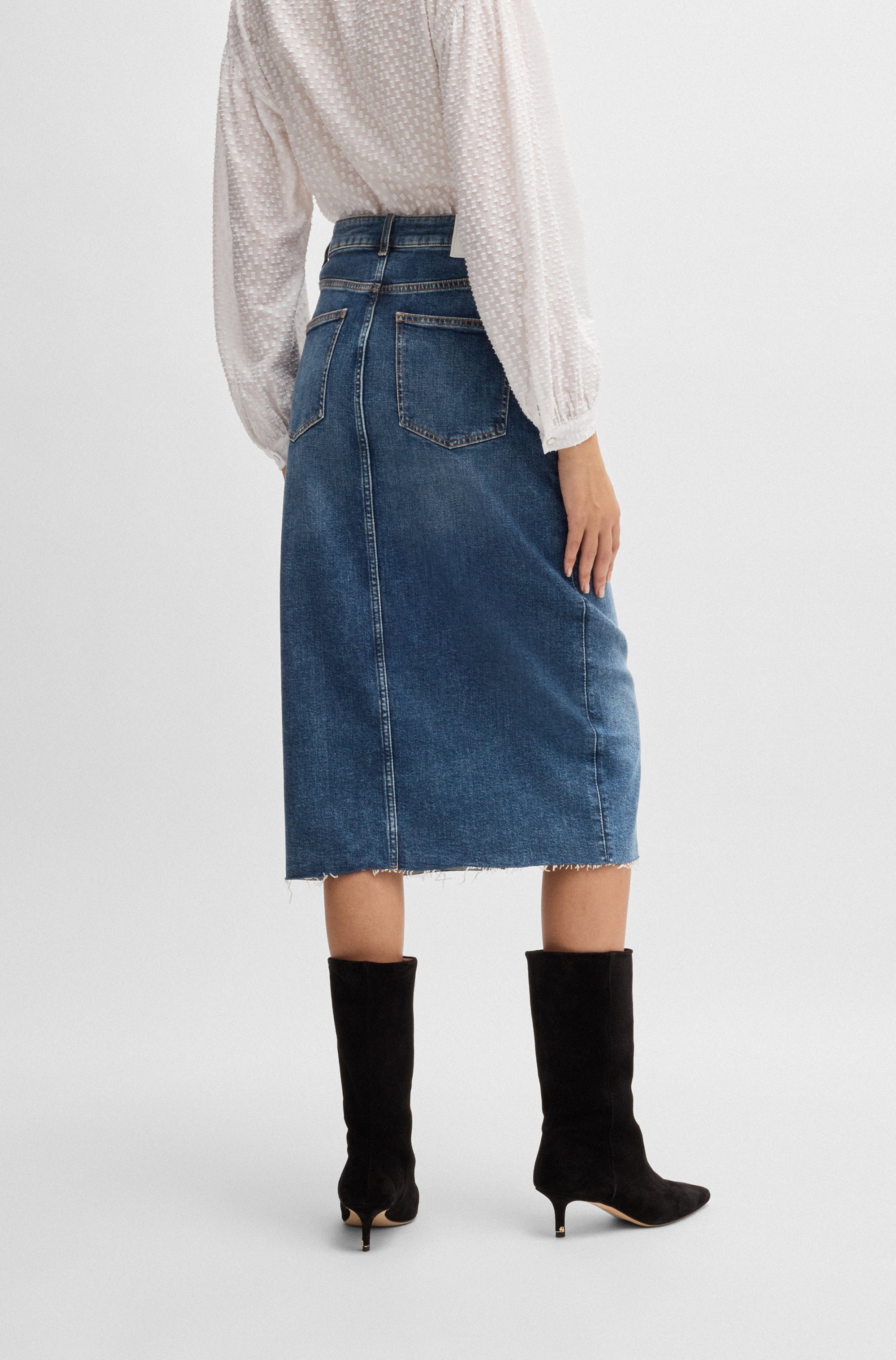 Boss Orange Geweven rok DENIM SKIRT MIDI Premium Damesmode