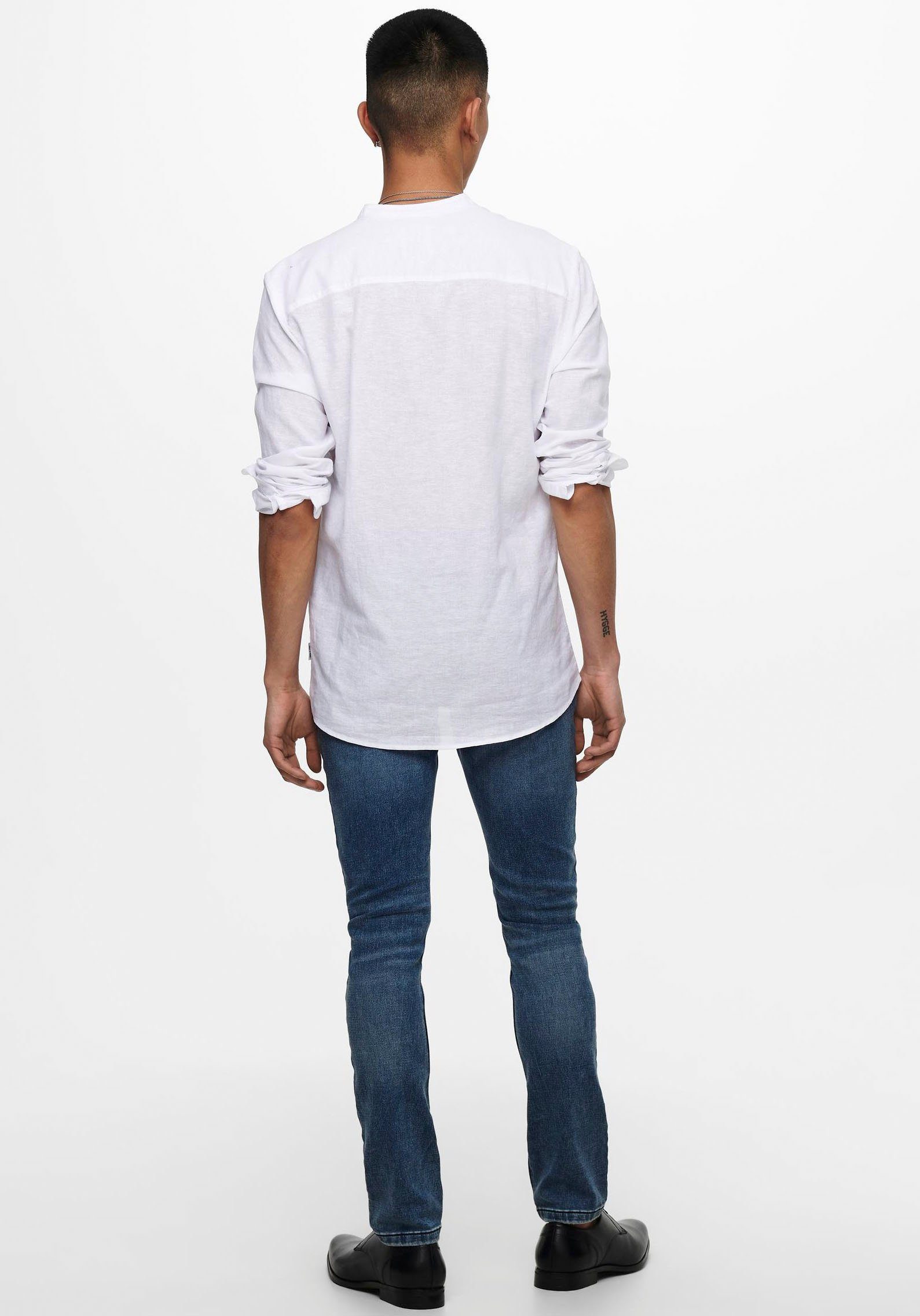 ONLY & SONS Overhemd met lange mouwen ONSCAIDEN LS SOLID LINEN MAO SHIRT NOOS