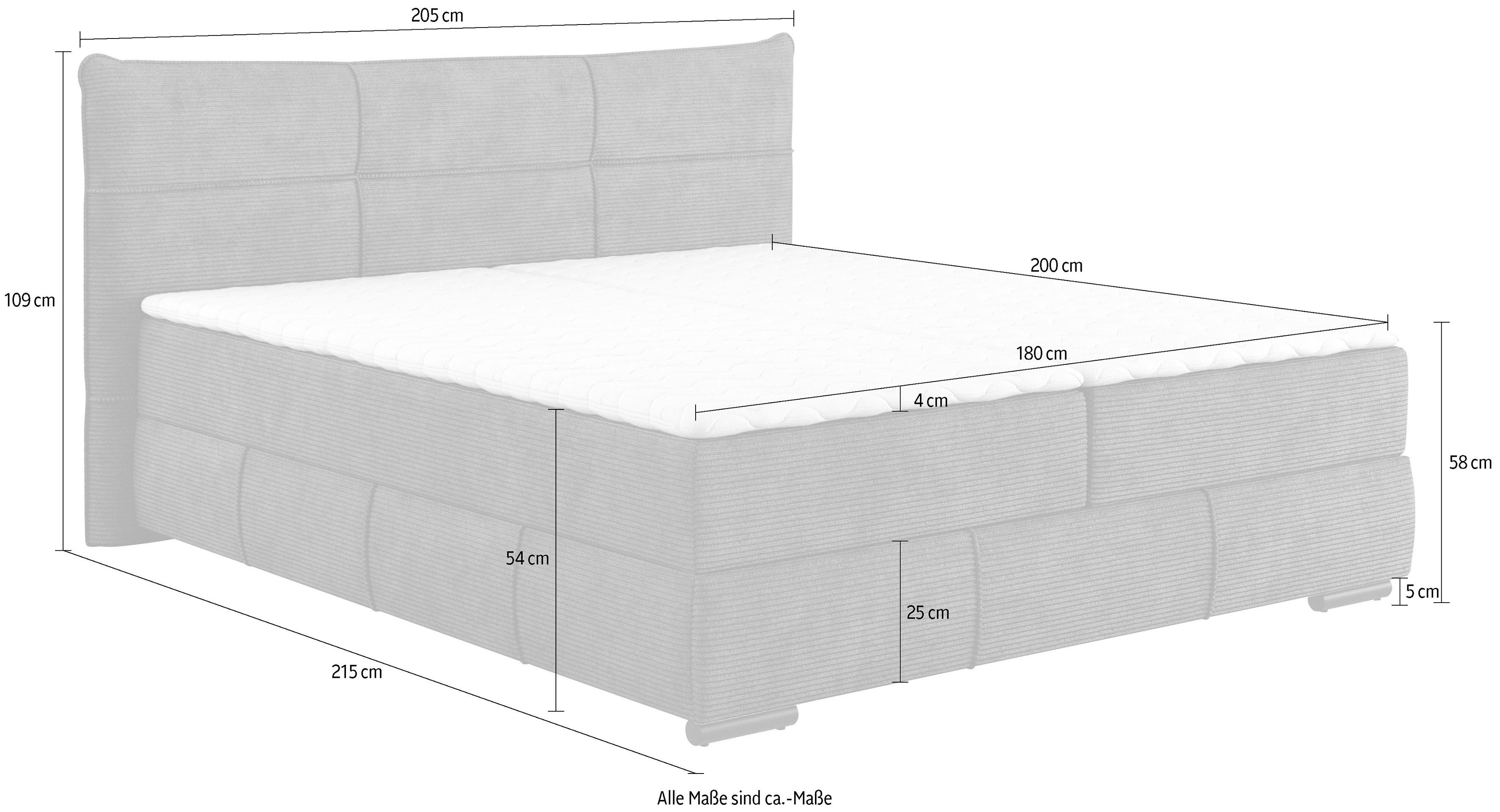 Mr. Couch Boxspring Brewdley met bedkist, incl. matras Topmatras en sierkussen, in verschillende hardheden beschikbaar