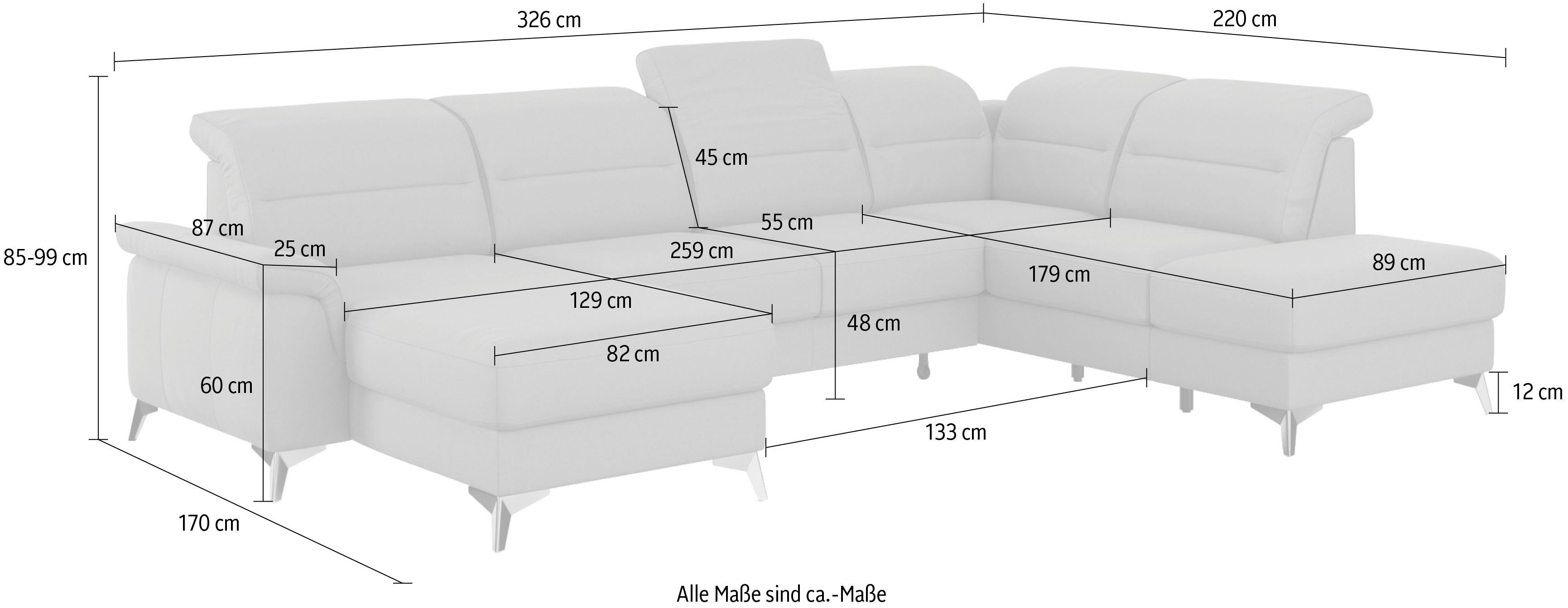 sit&more Zithoek Sinatra U-vorm optioneel met verstelbare hoofdsteun en armleuning etc.