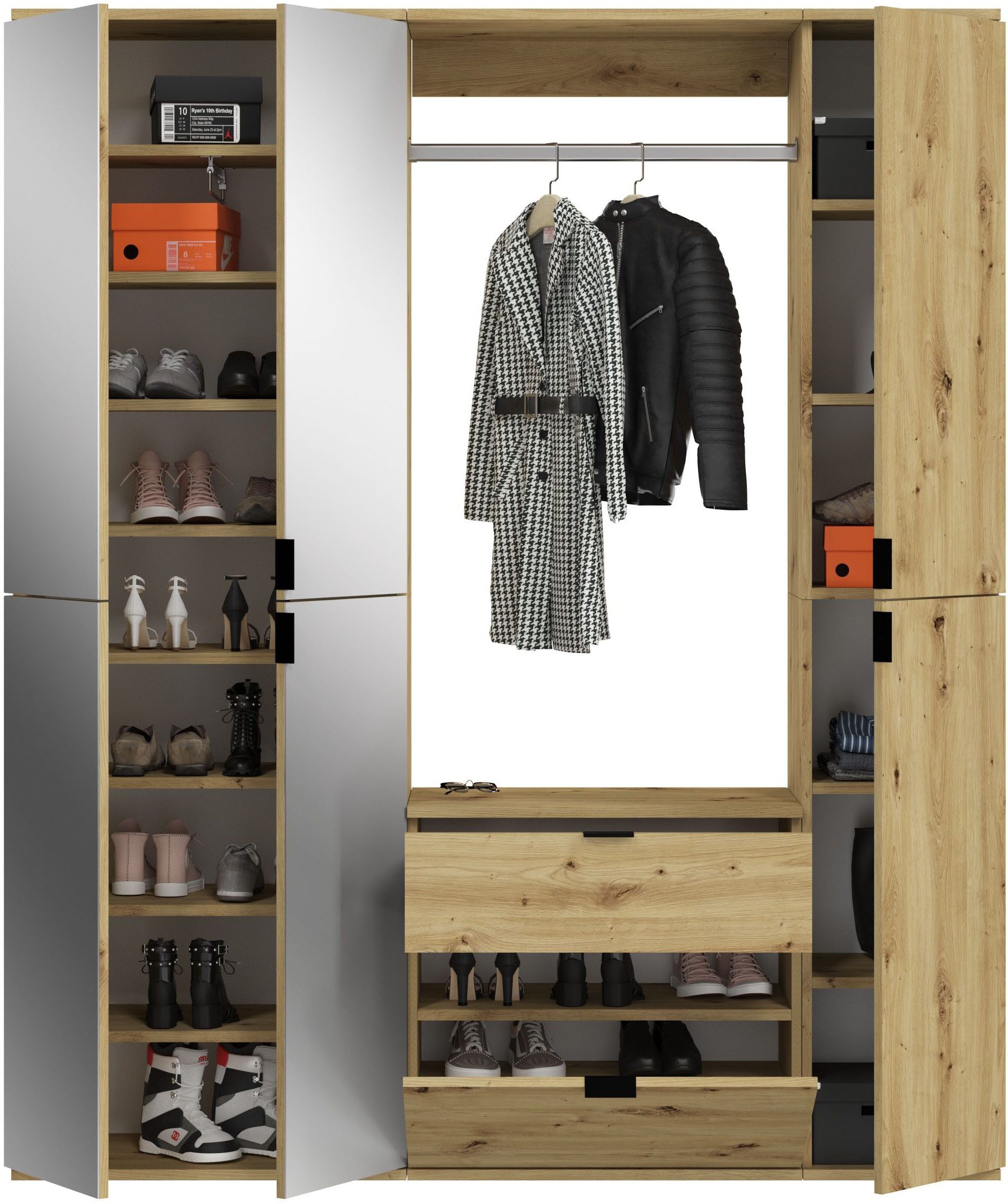 INOSIGN Halmeubelset Trondheim, Breedte 152 cm, 5-delig, bestaande uit: 2x garderobekast, 1 commode, 1 kledingstang, 1 legplank (set, 4-delig)