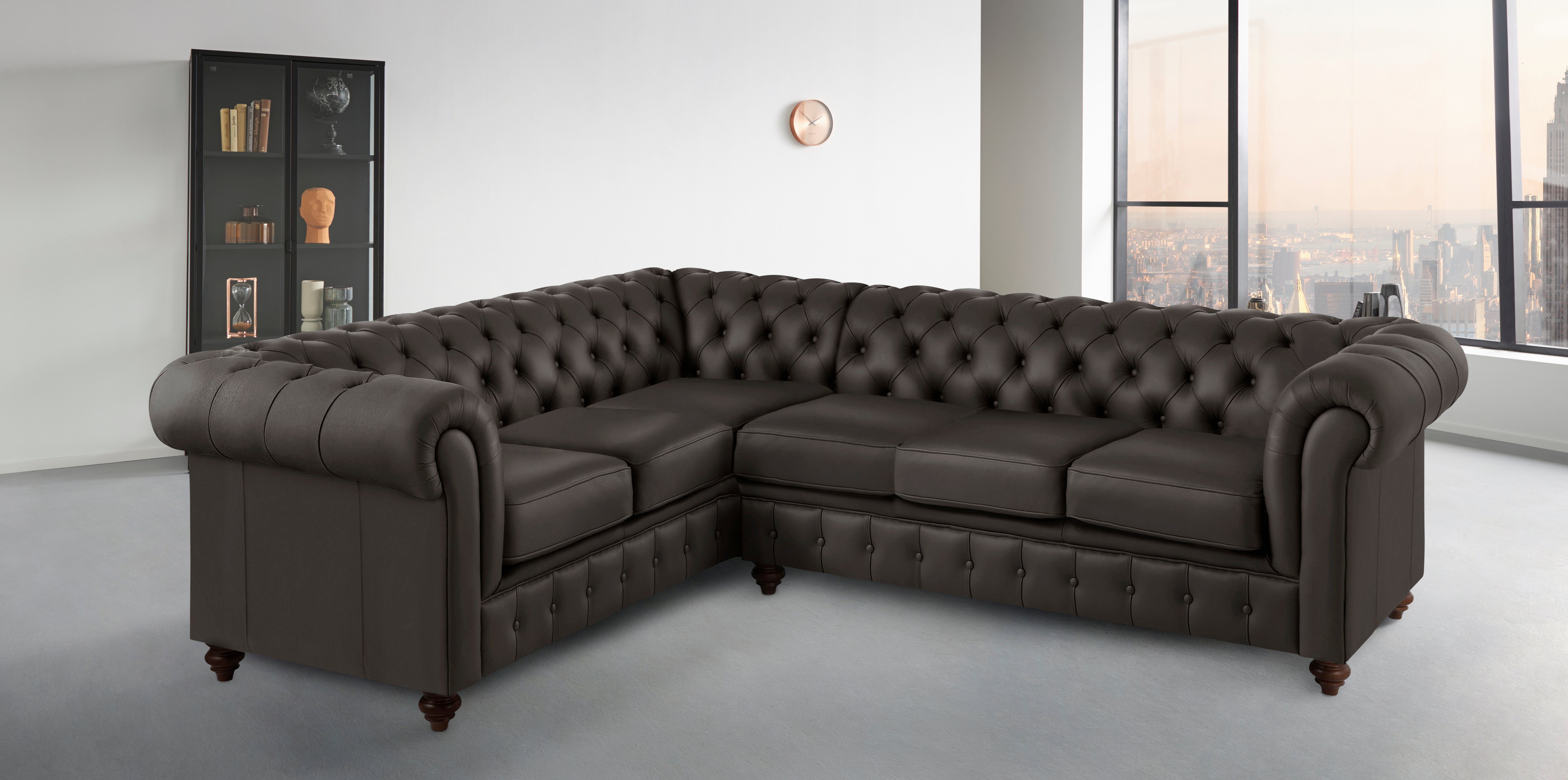 Home affaire Chesterfield-bank Chesterfield hoekbank, ook in leer L-vorm hoogwaardige knoopdetails, langer gedeelte links of rechts naar keuze