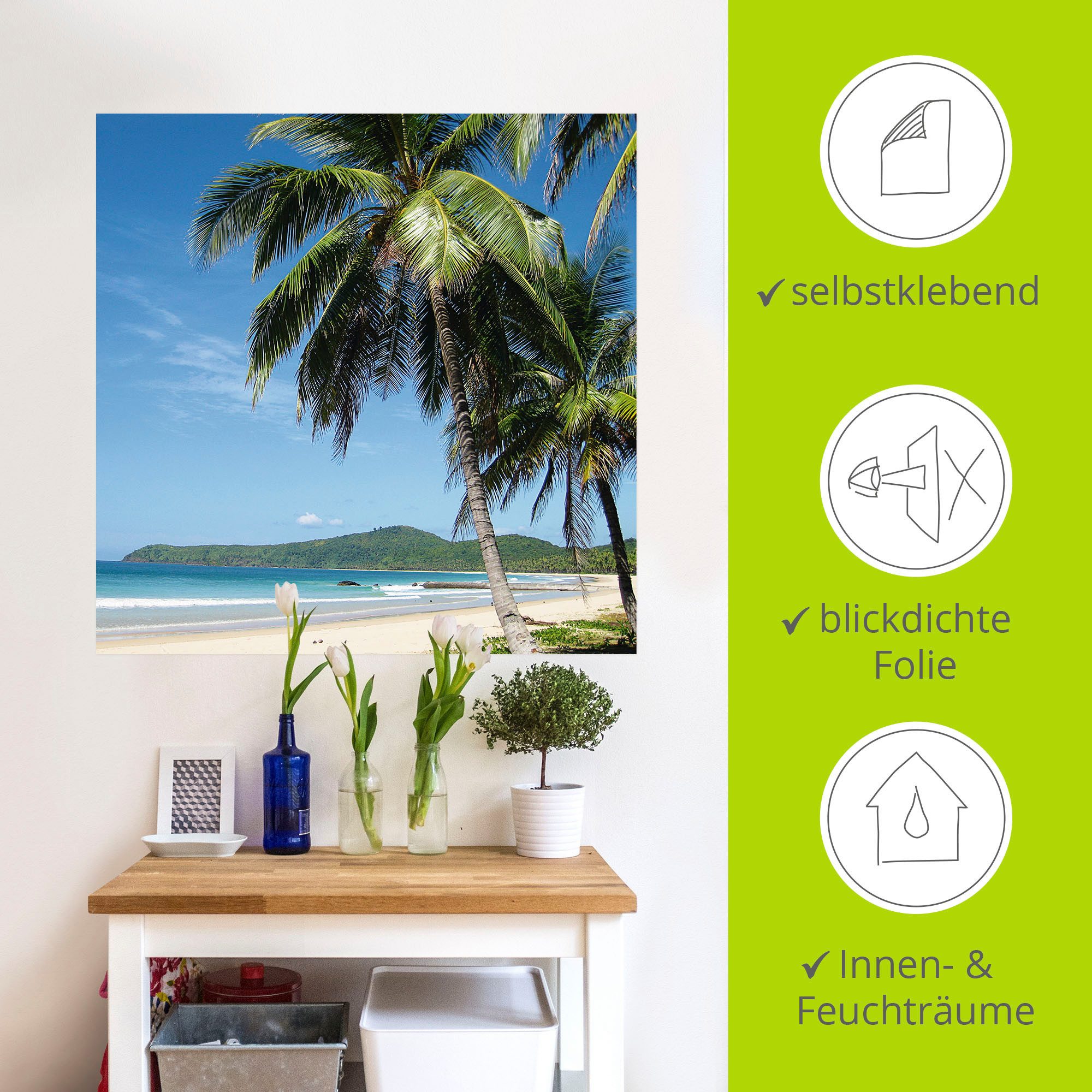 Artland Artprint Strand met palmen als artprint van aluminium, artprint voor buiten, artprint op linnen, poster, muursticker
