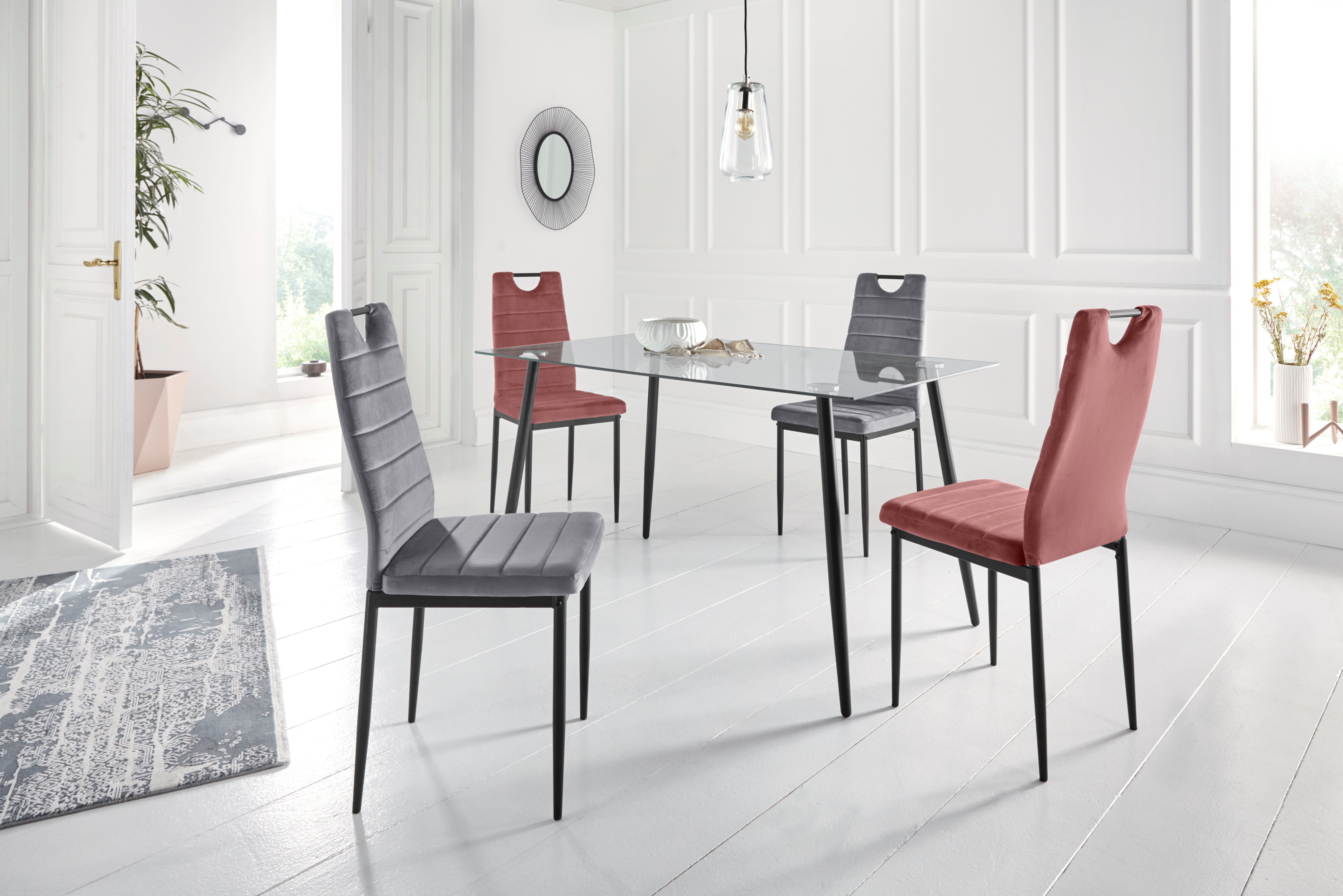 INOSIGN Glazen tafel Danny, TOPSELLER! Eettafel breedte 140 cm, metaalapplicaties, modern ontwerp