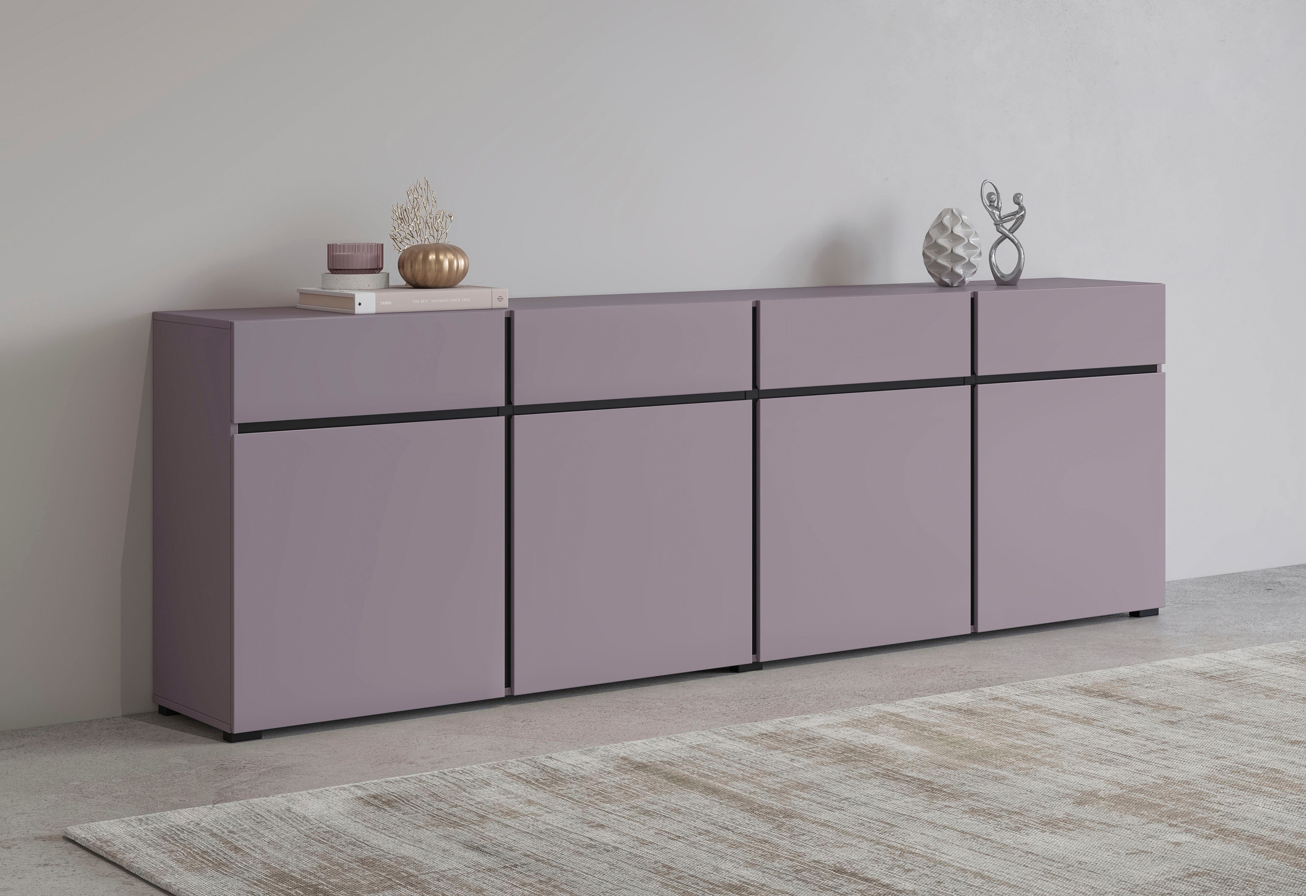 INOSIGN Dressoir Cross, breedte 225 cm, moderne greeploze ladekast, 4 deuren/4 laden
