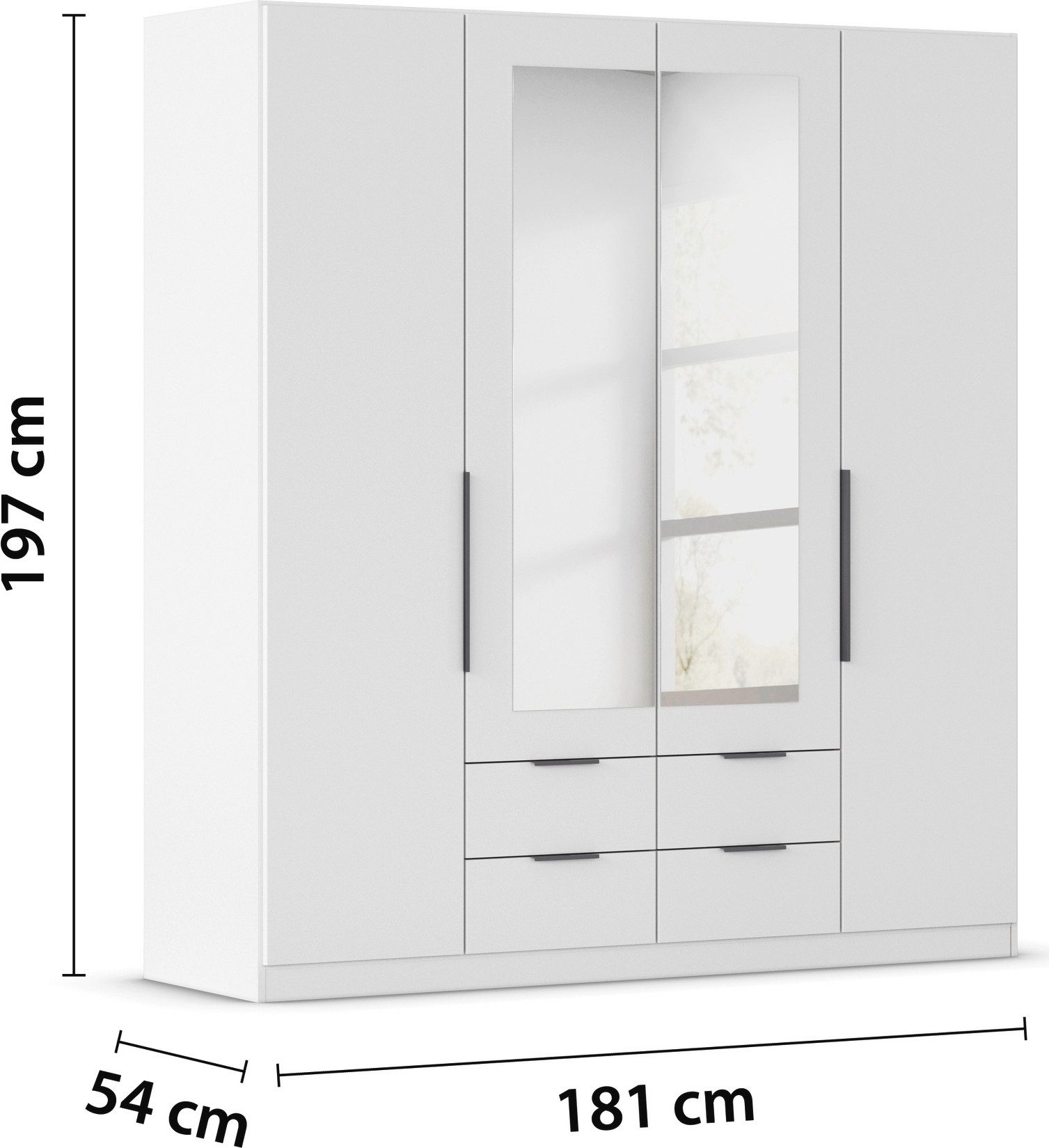 rauch Draaideurkast Kledingkast garderobe KREFELD optioneel met spiegel met 3 greepvarianten, incl. praktische lades made in germany