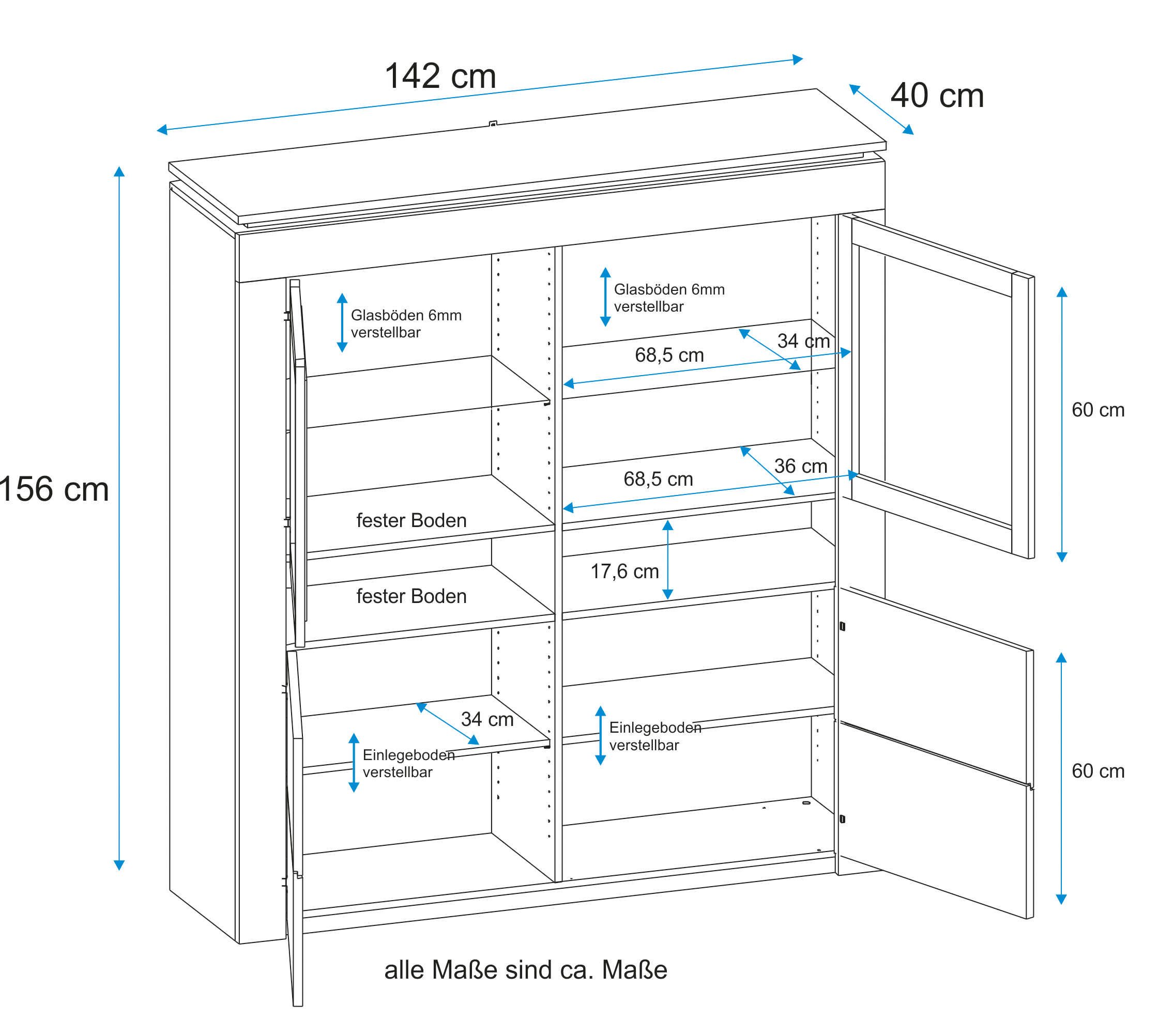 VOGL Möbelfabrik Vitrinekast Hoogte 158 cm