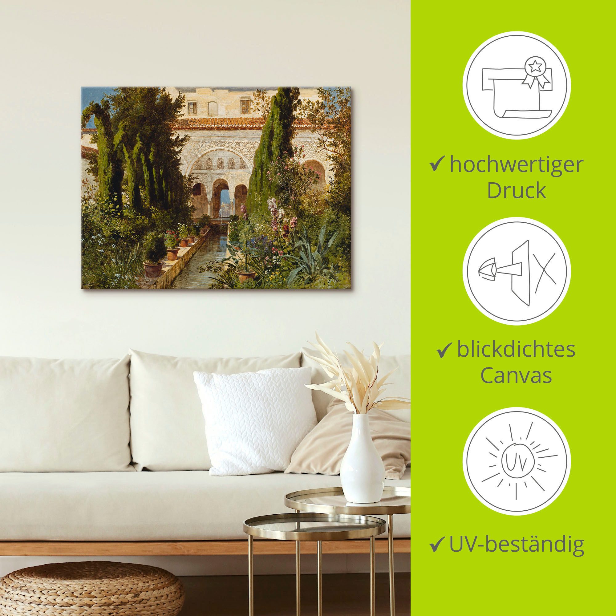Artland Artprint op linnen De tuin van de Generalife bij Granada