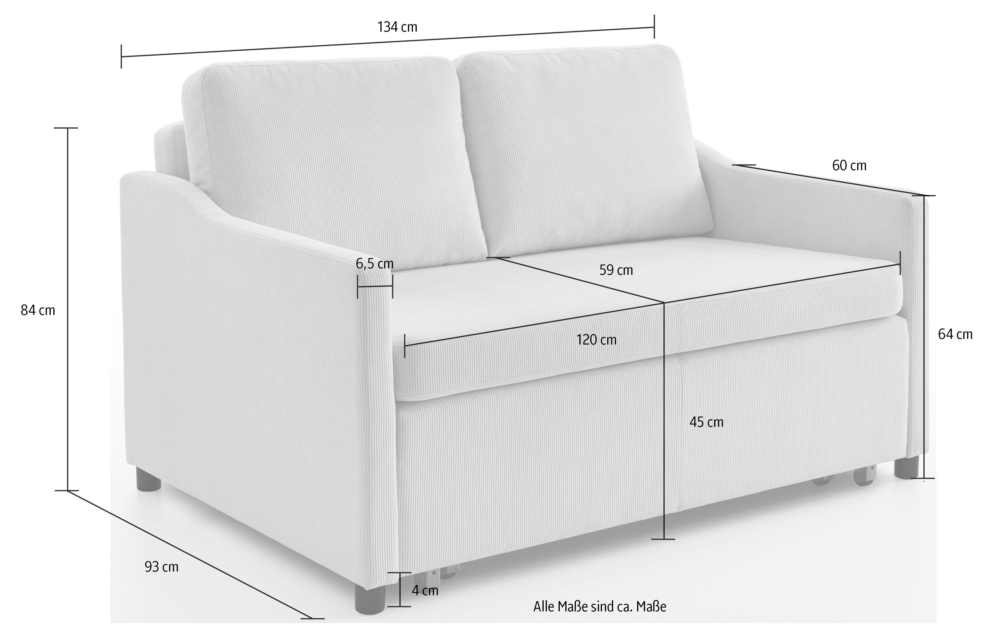 ATLANTIC home collection Slaapbank Anella met cordbekleding, met slaapfunctie, vrij plaatsbaar